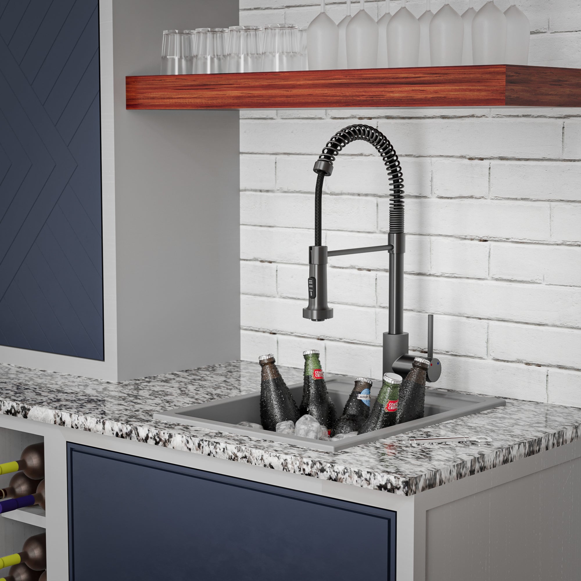 Alternate Image for Karran 16" Drop In/Topmount Quartz Composite Kitchen Sink, Grey, QT-825-GR