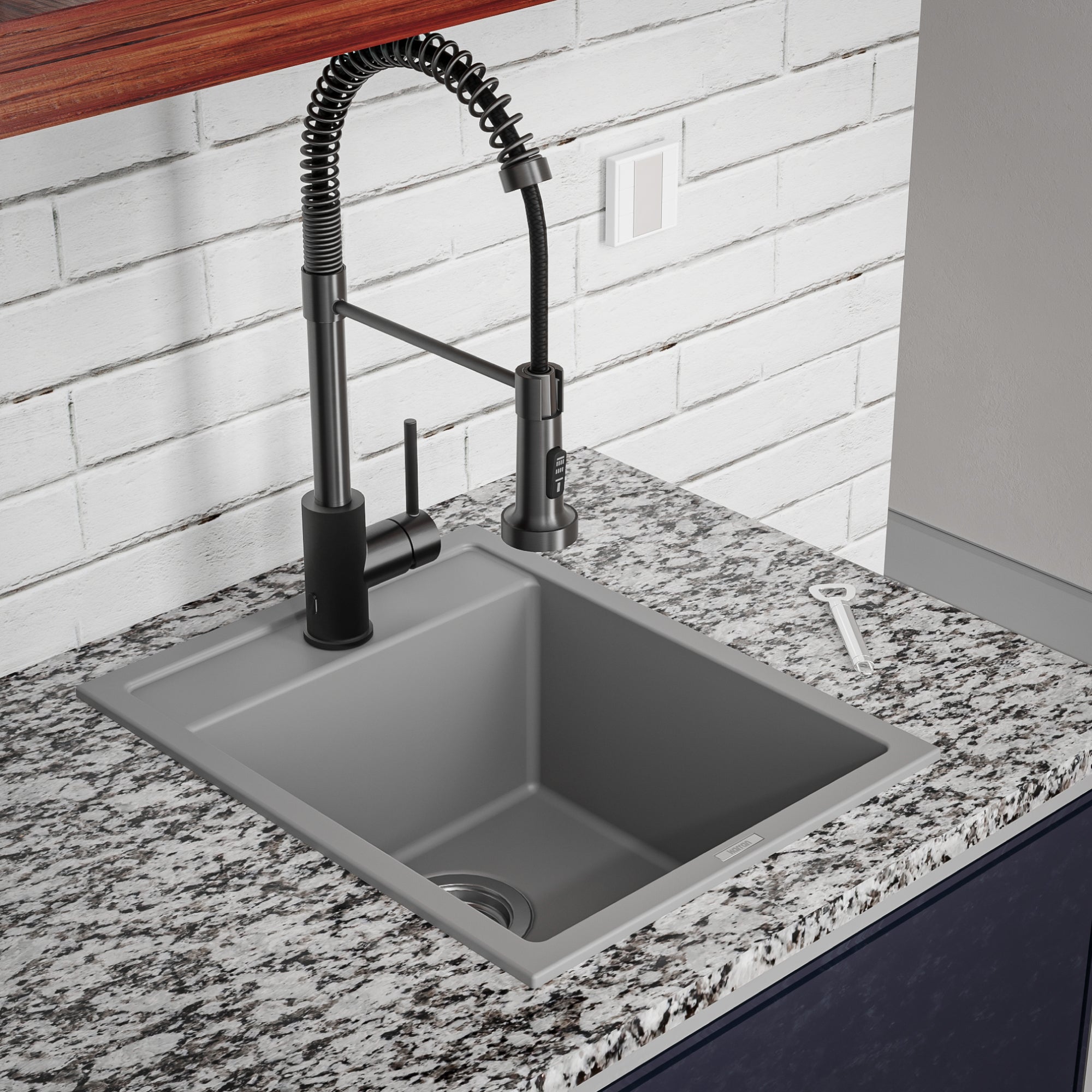 Alternate Image for Karran 16" Drop In/Topmount Quartz Composite Kitchen Sink, Grey, QT-825-GR