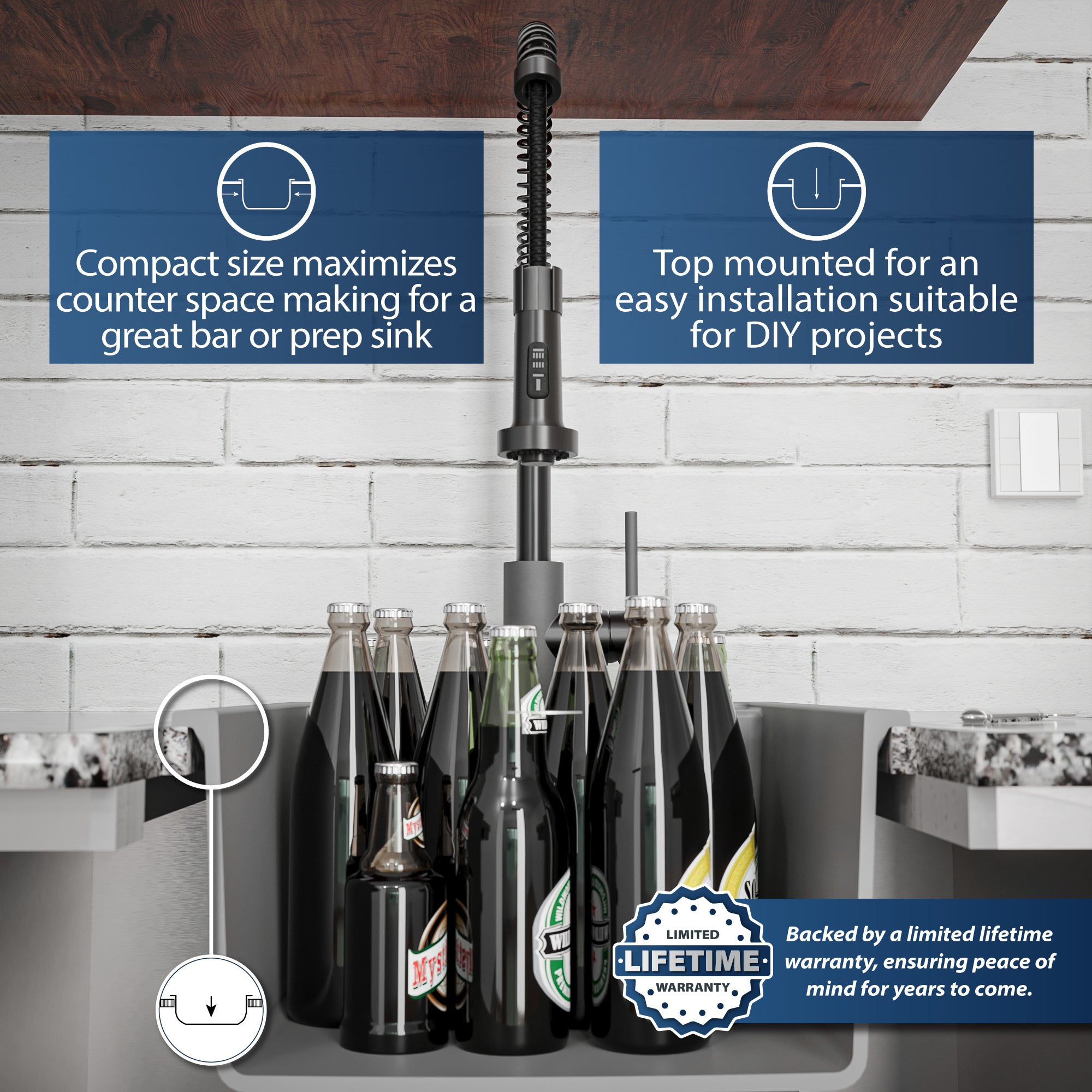 Alternate Image for Karran 16" Drop In/Topmount Quartz Composite Kitchen Sink, Grey, QT-825-GR