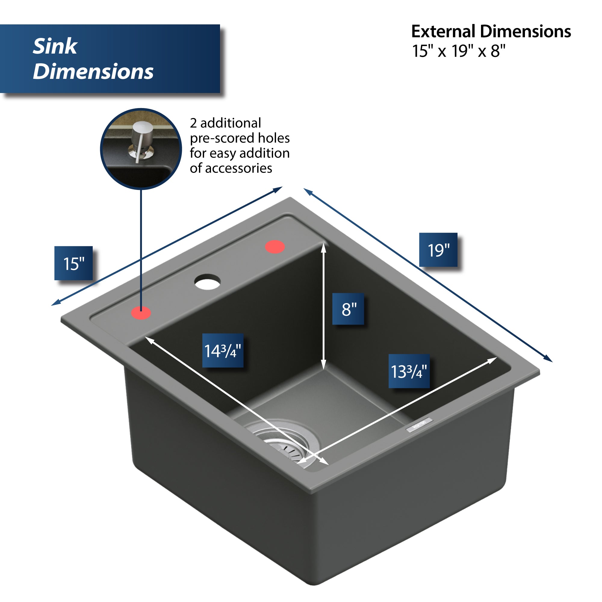 Alternate Image for Karran 16" Drop In/Topmount Quartz Composite Kitchen Sink, Grey, QT-825-GR