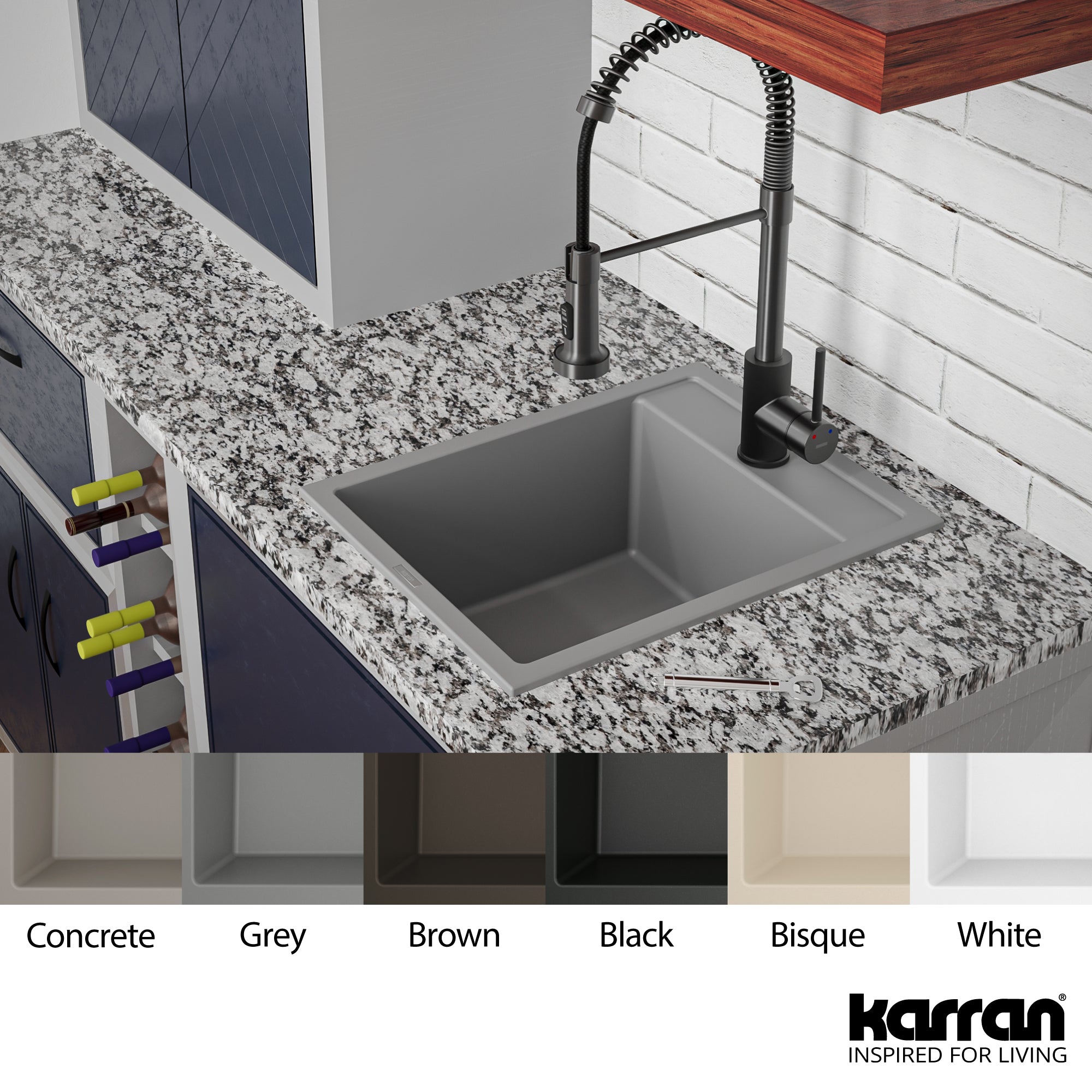 Alternate Image for Karran 16" Drop In/Topmount Quartz Composite Kitchen Sink, Grey, QT-825-GR