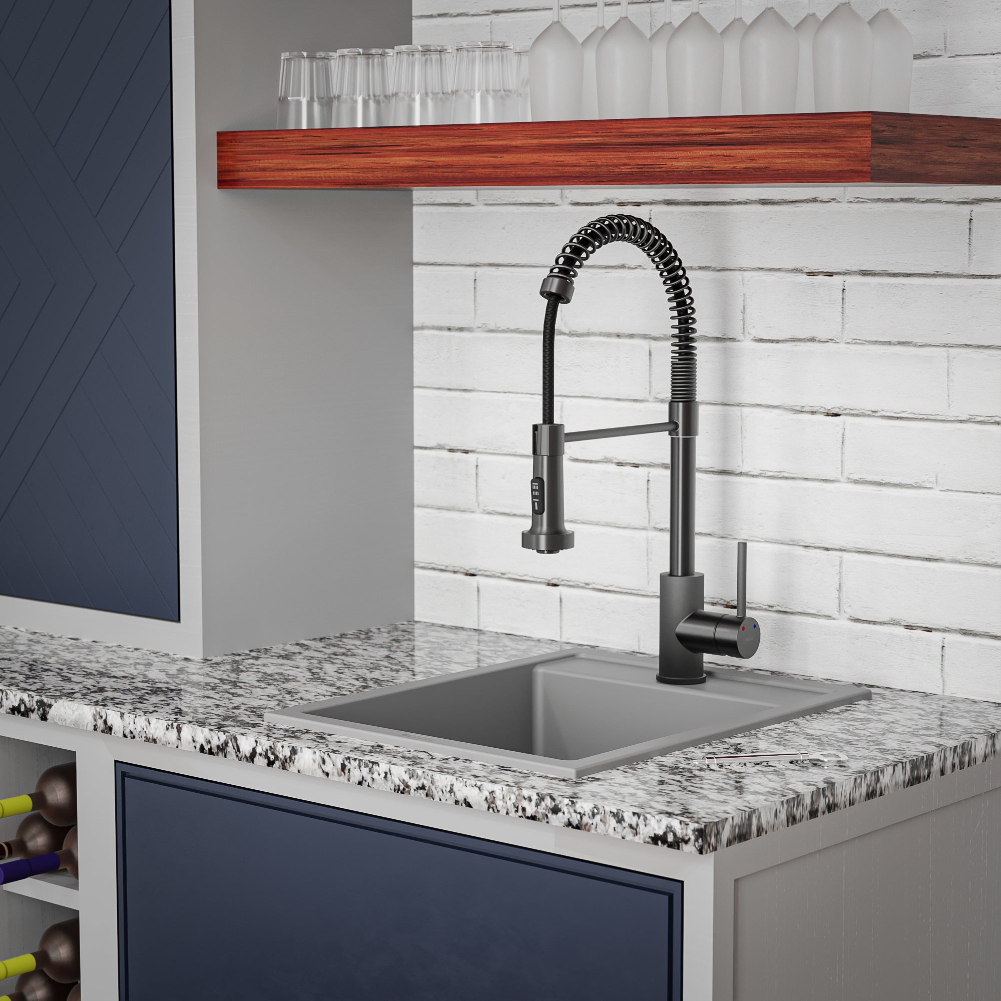 Alternate Image for Karran 16" Drop In/Topmount Quartz Composite Kitchen Sink, Grey, QT-825-GR