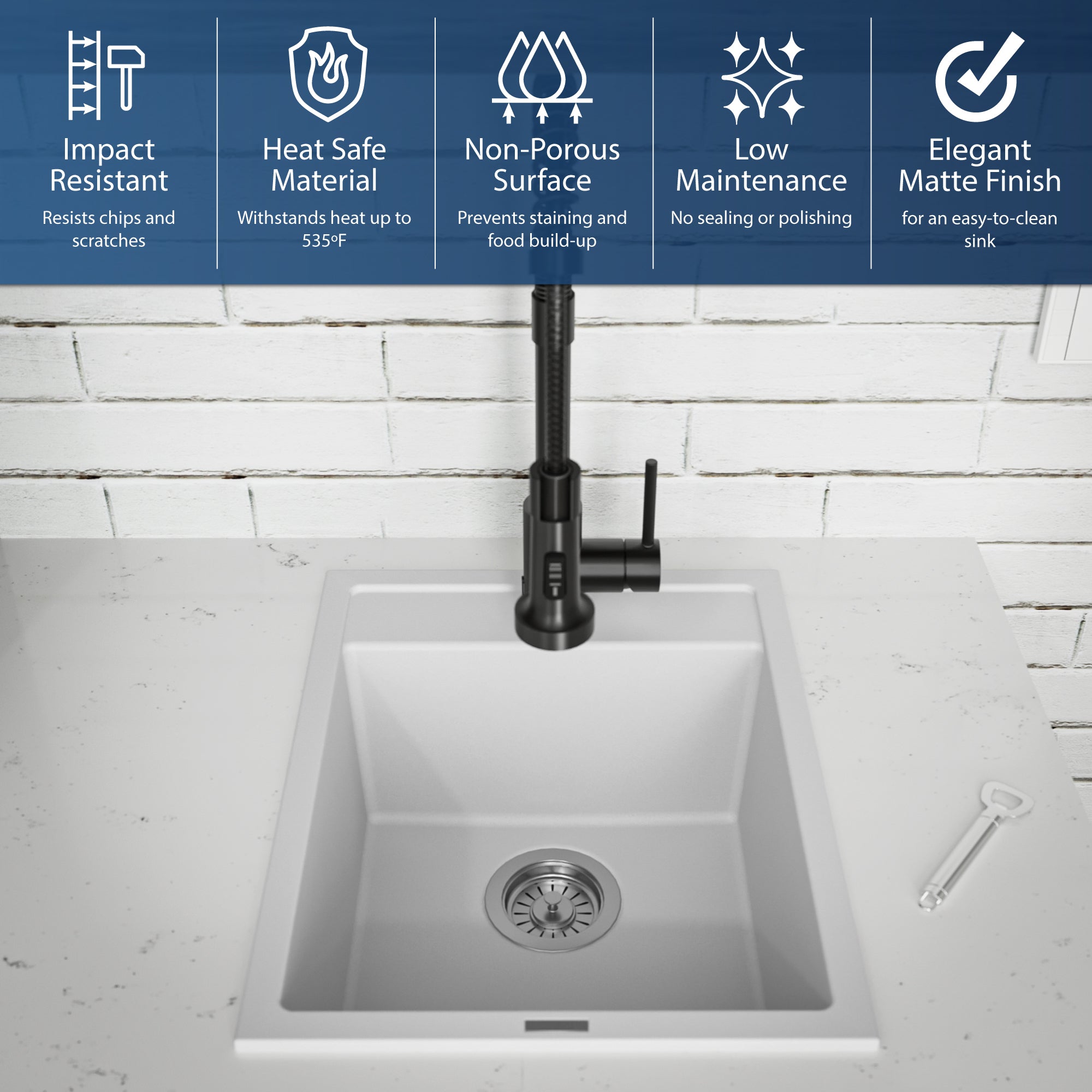 Alternate Image for Karran 16" Drop In/Topmount Quartz Composite Kitchen Sink, White, QT-825-WH