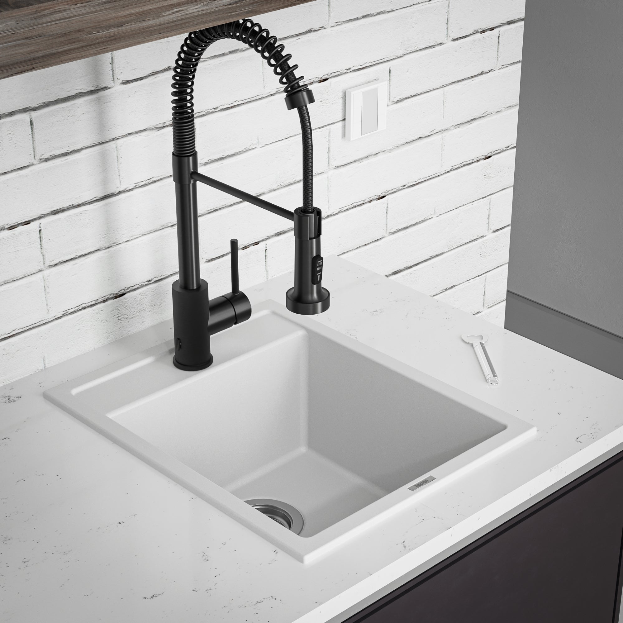 Alternate Image for Karran 16" Drop In/Topmount Quartz Composite Kitchen Sink, White, QT-825-WH