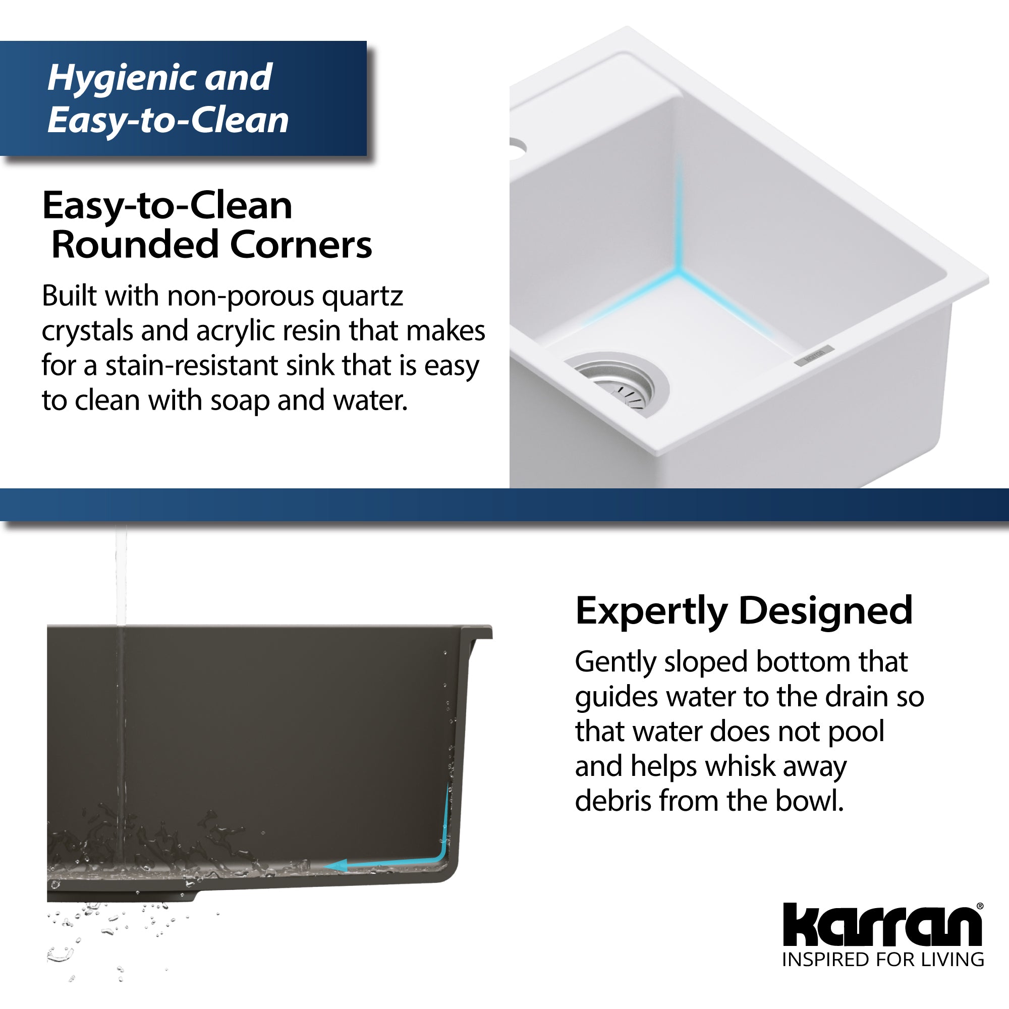 Alternate Image for Karran 16" Drop In/Topmount Quartz Composite Kitchen Sink, White, QT-825-WH