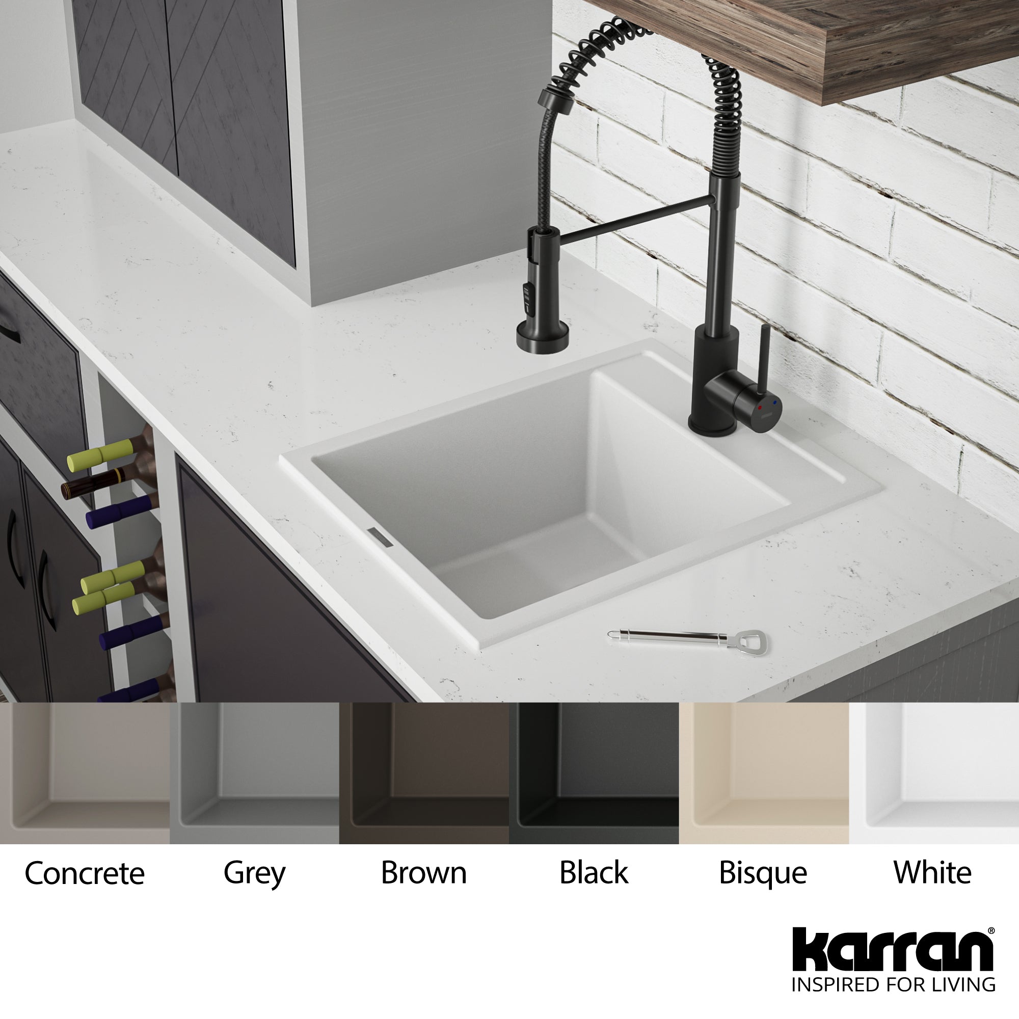 Alternate Image for Karran 16" Drop In/Topmount Quartz Composite Kitchen Sink, White, QT-825-WH