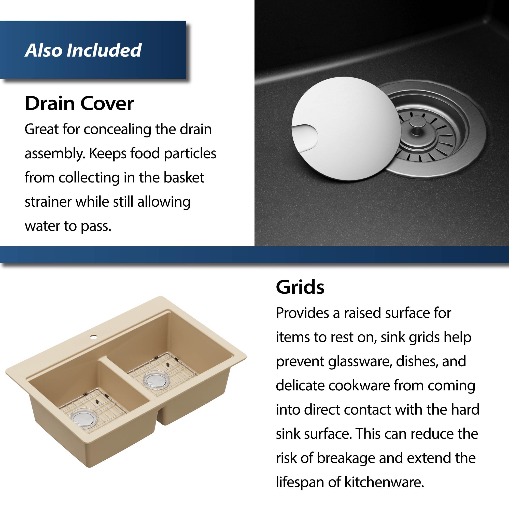 Alternate Image for Karran 33" Drop In/Topmount Quartz Composite Kitchen Sink, 50/50 Double Bowl, Bisque, QTWS-880-BI