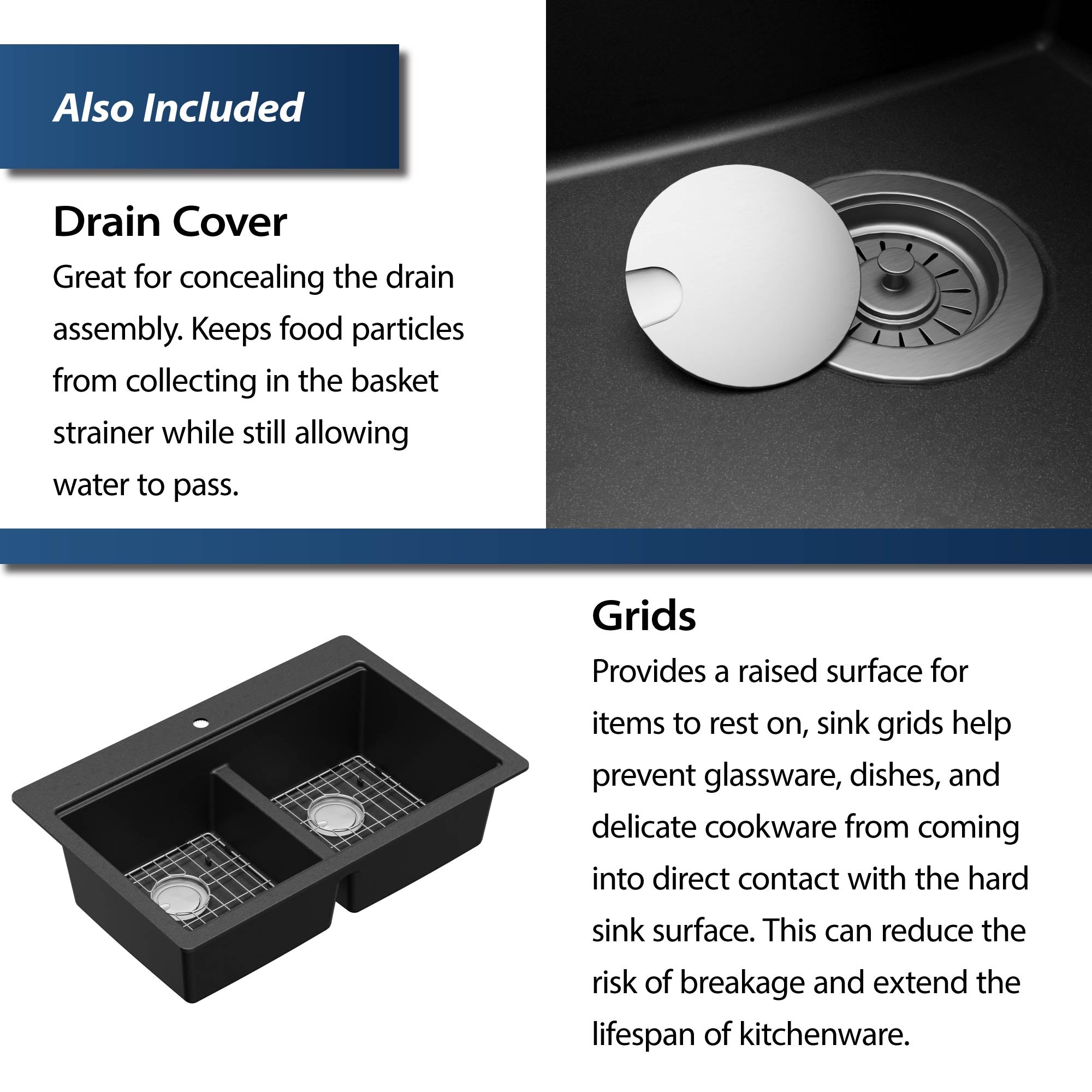 Alternate Image for Karran 33" Drop In/Topmount Quartz Composite Kitchen Sink, 50/50 Double Bowl, Black, QTWS-880-BL