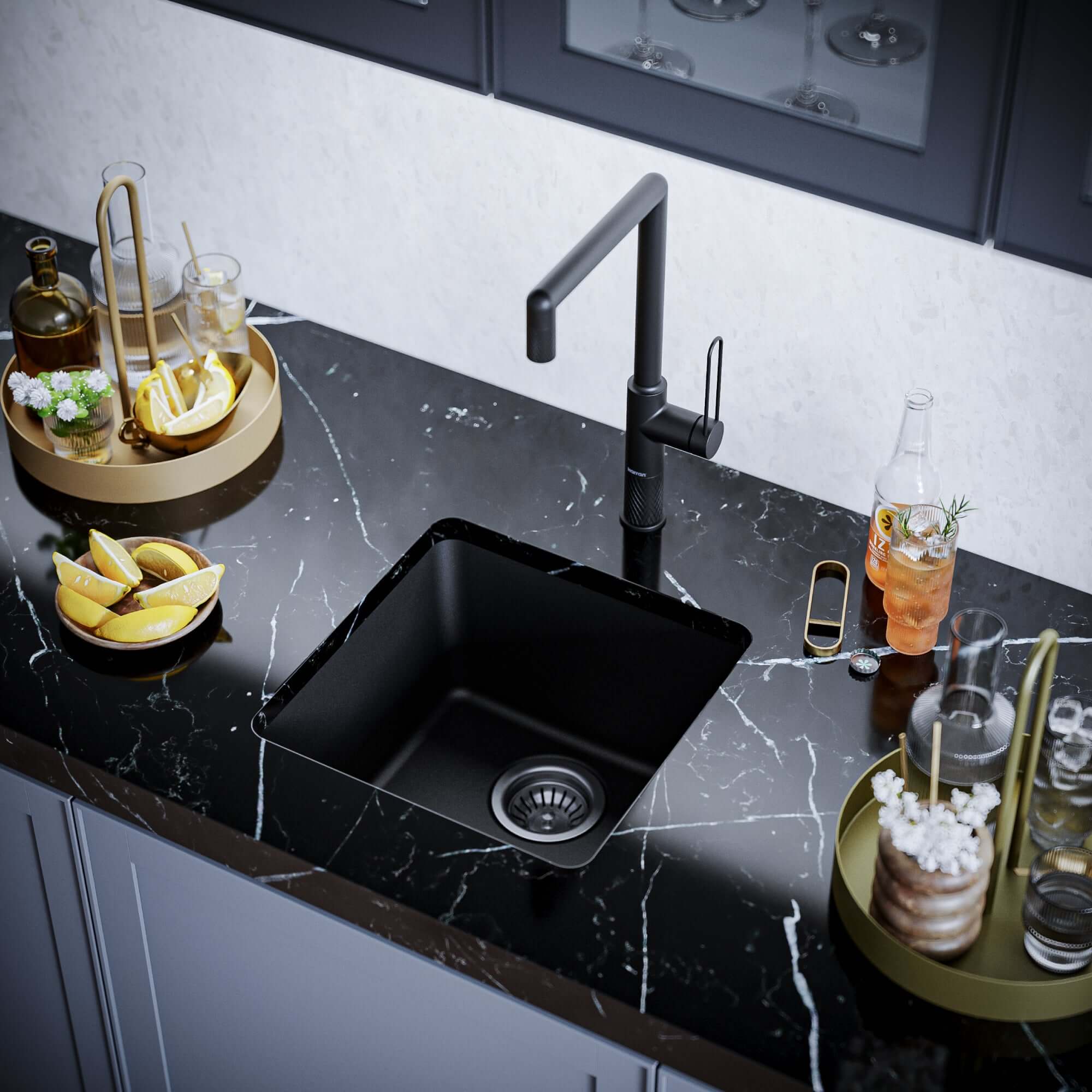 Alternate Image for Karran 17" Undermount Quartz Composite Kitchen Sink, Black, QU-690-BL