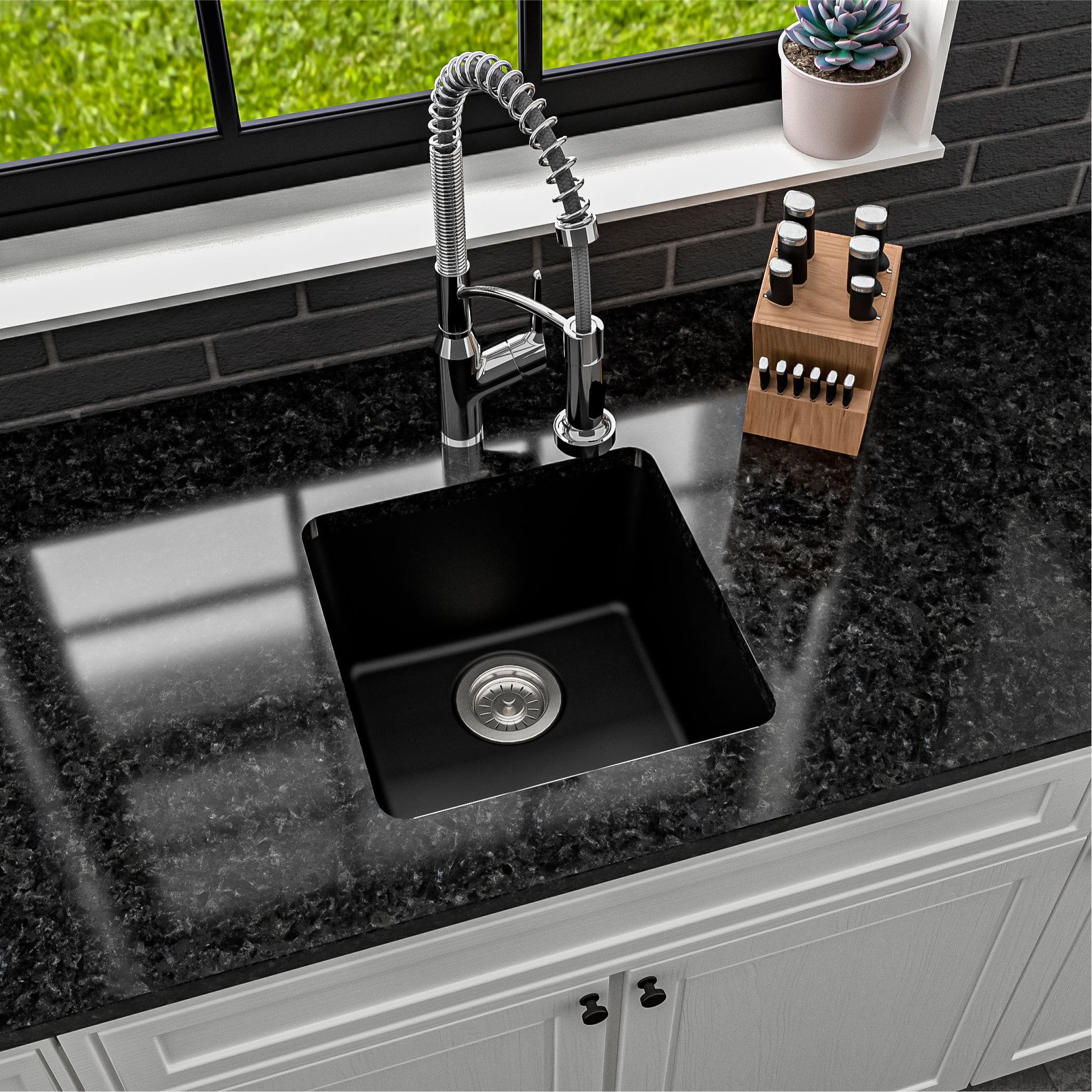 Alternate Image for Karran 17" Undermount Quartz Composite Kitchen Sink, Black, QU-690-BL