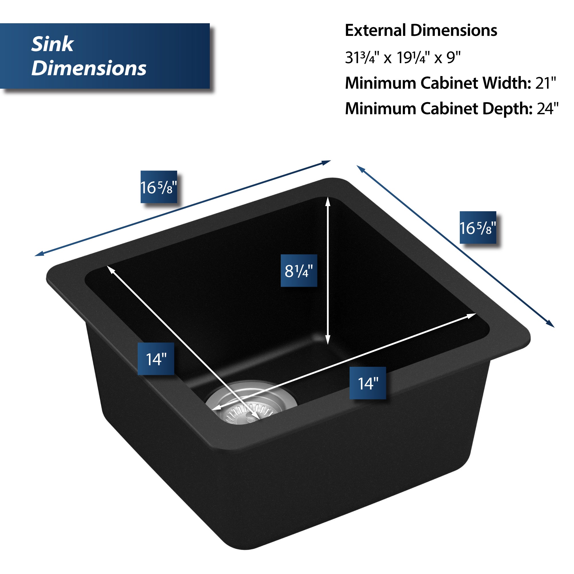 Alternate Image for Karran 17" Undermount Quartz Composite Kitchen Sink, Black, QU-690-BL