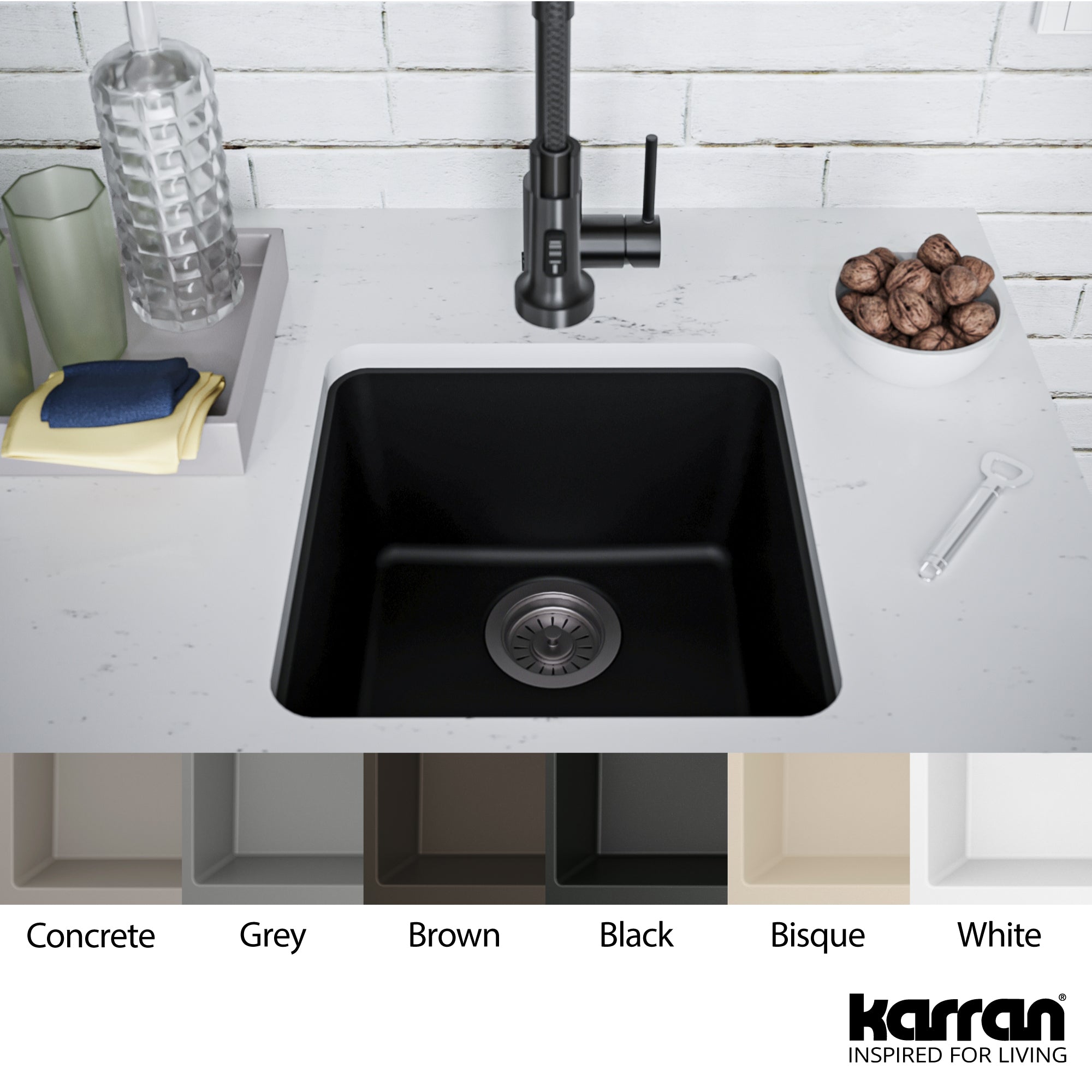 Alternate Image for Karran 17" Undermount Quartz Composite Kitchen Sink, Black, QU-690-BL