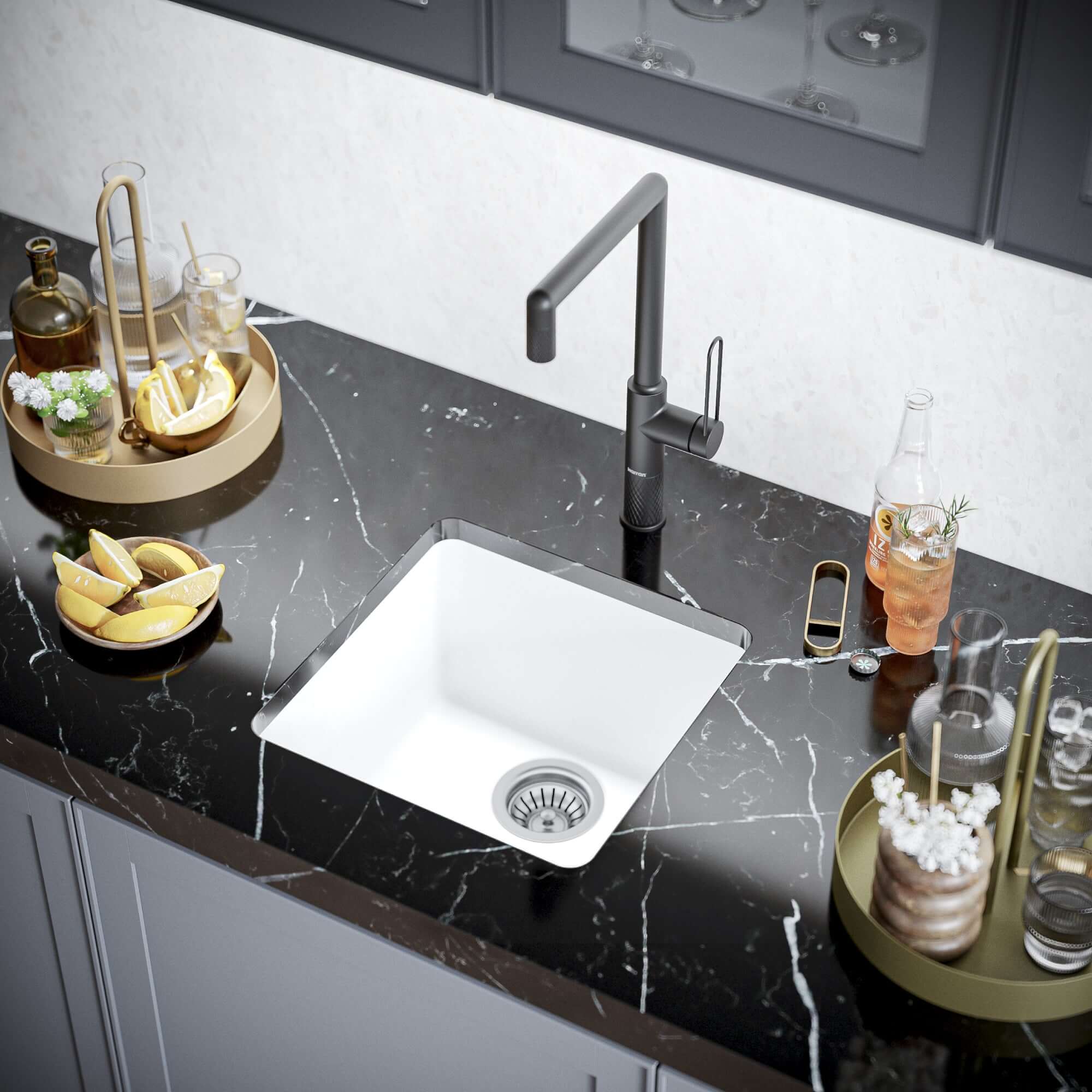 Alternate Image for Karran 17" Undermount Quartz Composite Kitchen Sink, White, QU-690-WH