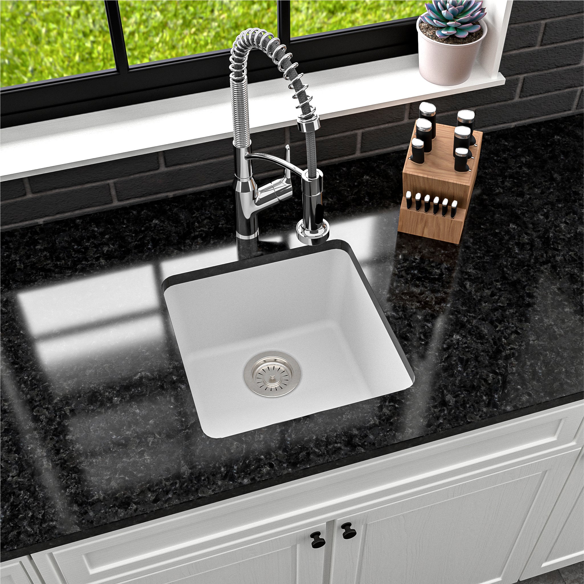 Alternate Image for Karran 17" Undermount Quartz Composite Kitchen Sink, White, QU-690-WH