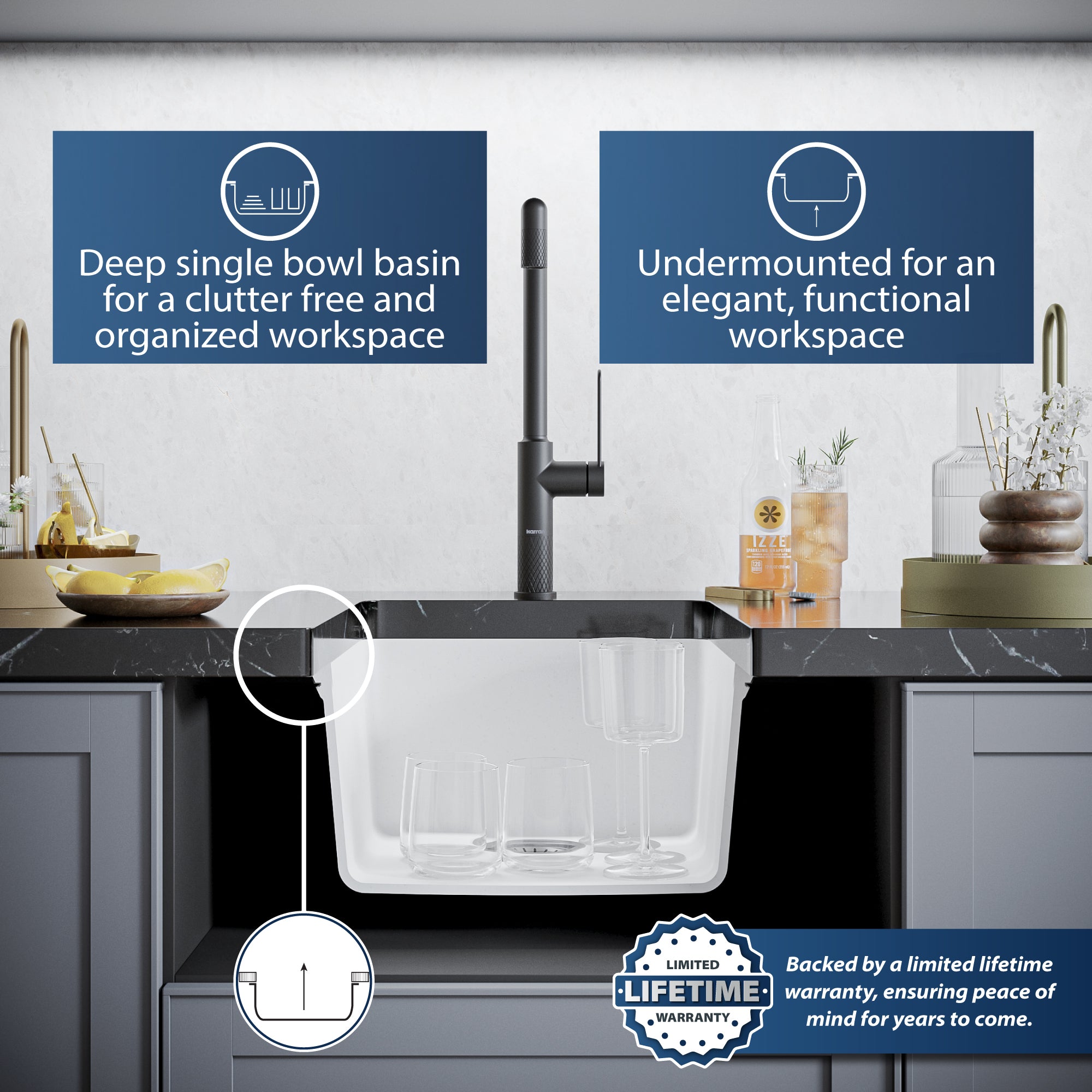 Alternate Image for Karran 17" Undermount Quartz Composite Kitchen Sink, White, QU-690-WH