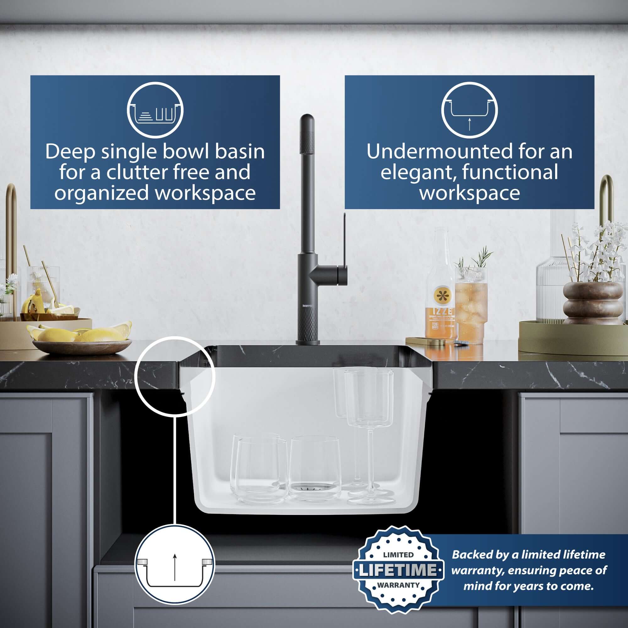 Alternate Image for Karran 17" Undermount Quartz Composite Kitchen Sink, White, QU-690-WH
