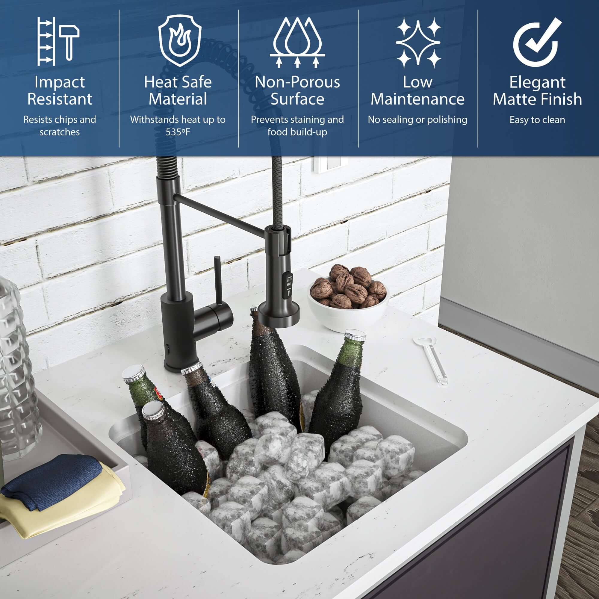 Alternate Image for Karran 17" Undermount Quartz Composite Kitchen Sink, White, QU-690-WH