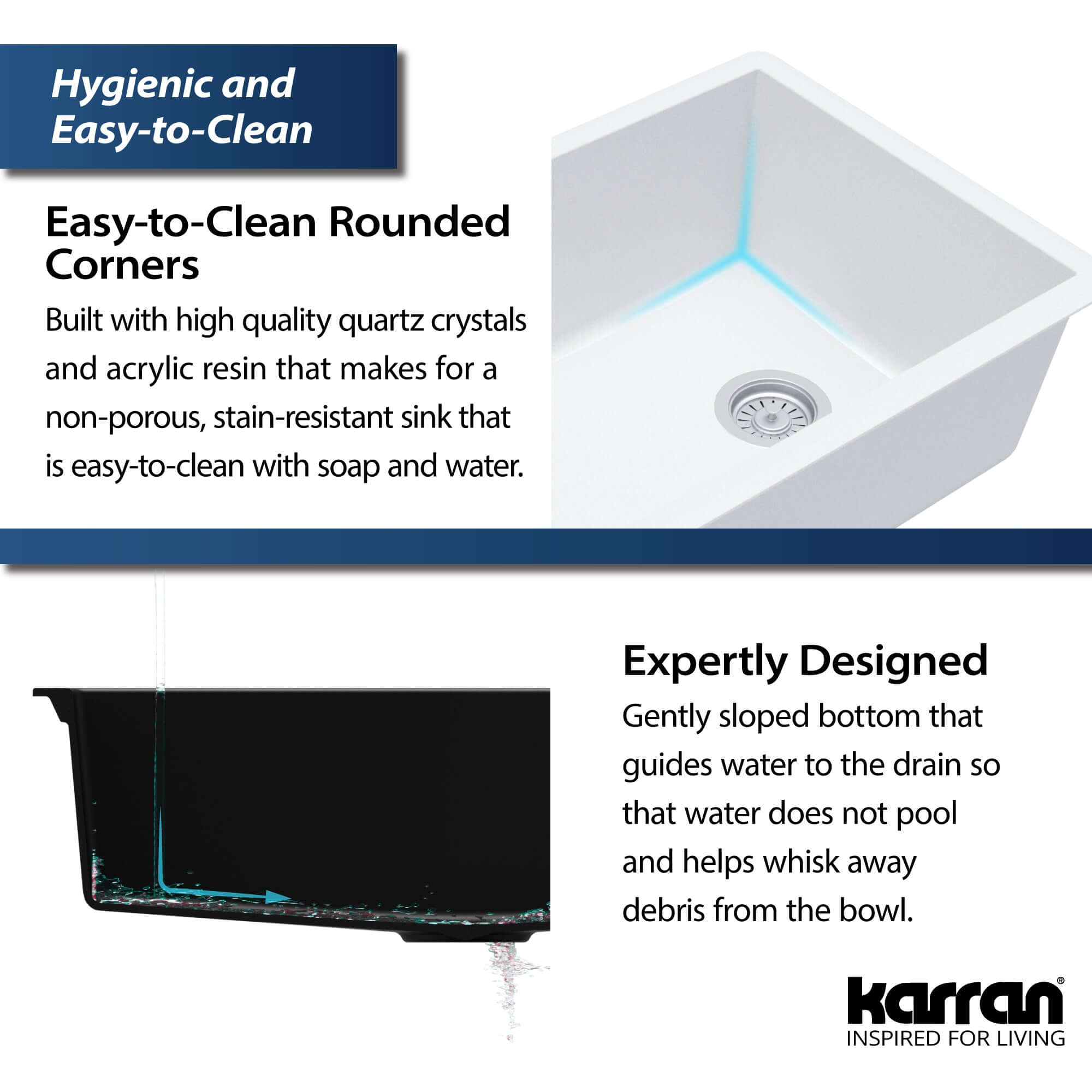 Alternate Image for Karran 17" Undermount Quartz Composite Kitchen Sink, White, QU-690-WH