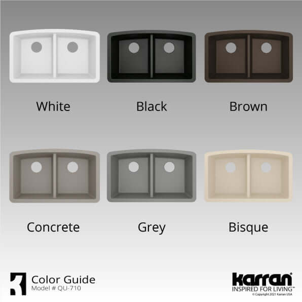Alternate Image for Karran 33" Undermount Quartz Composite Kitchen Sink, 50/50 Double Bowl, White, QU-710-WH-PK1