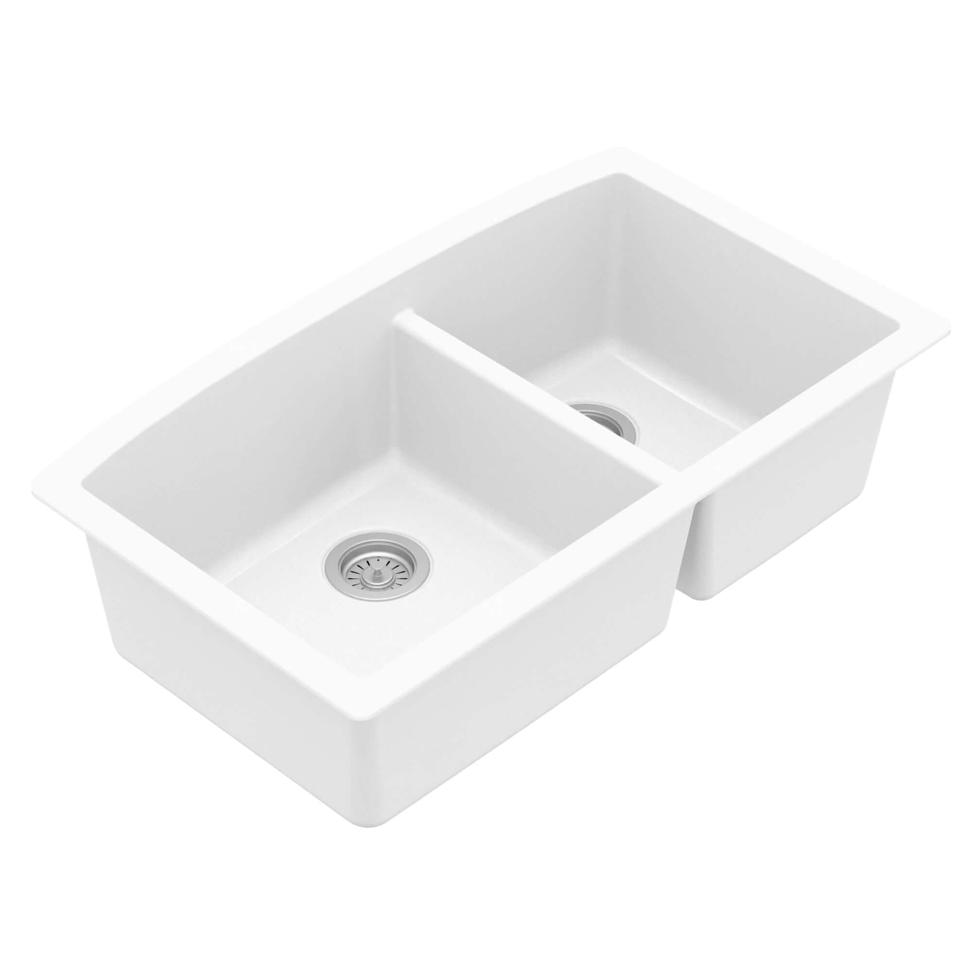 Alternate Image for Karran 33" Undermount Quartz Composite Kitchen Sink, 60/40 Double Bowl, White, QU-711-WH