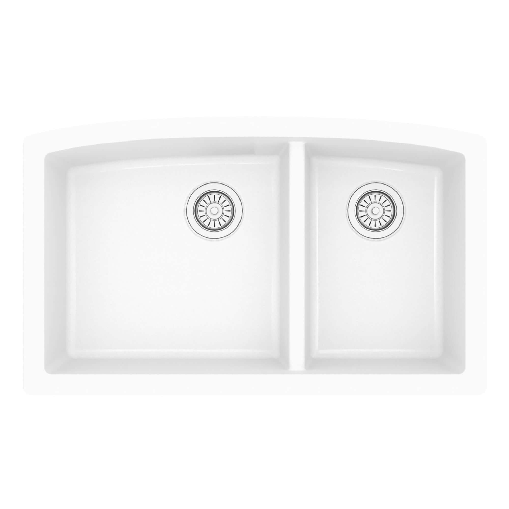 Alternate Image for Karran 33" Undermount Quartz Composite Kitchen Sink, 60/40 Double Bowl, White, QU-711-WH