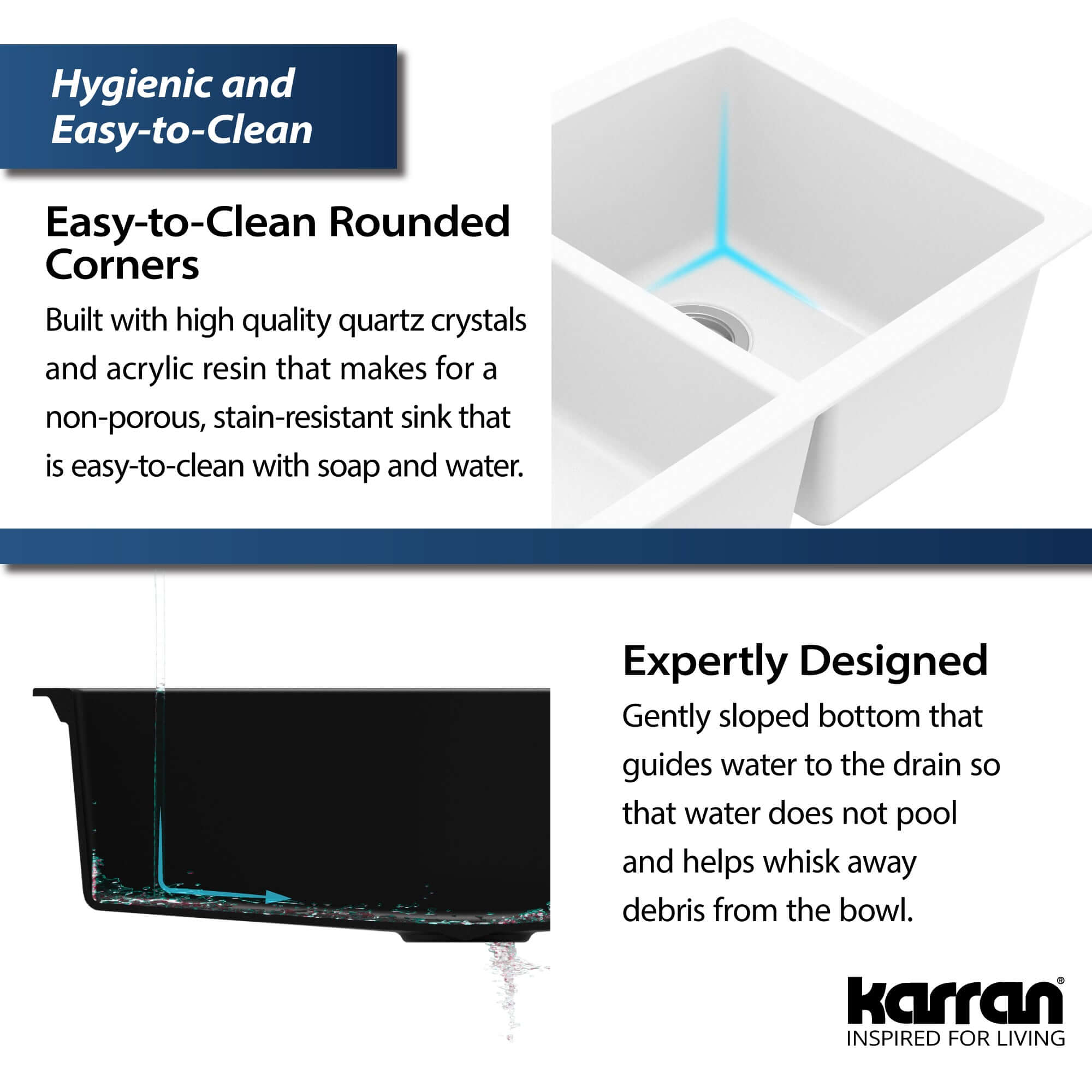 Alternate Image for Karran 33" Undermount Quartz Composite Kitchen Sink, 60/40 Double Bowl, White, QU-711-WH