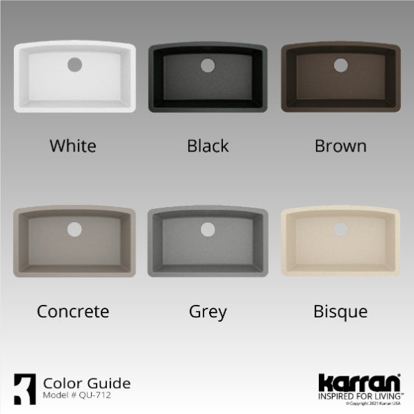 Alternate Image for Karran 32" Undermount Quartz Composite Kitchen Sink, Grey, QU-712-GR-PK1