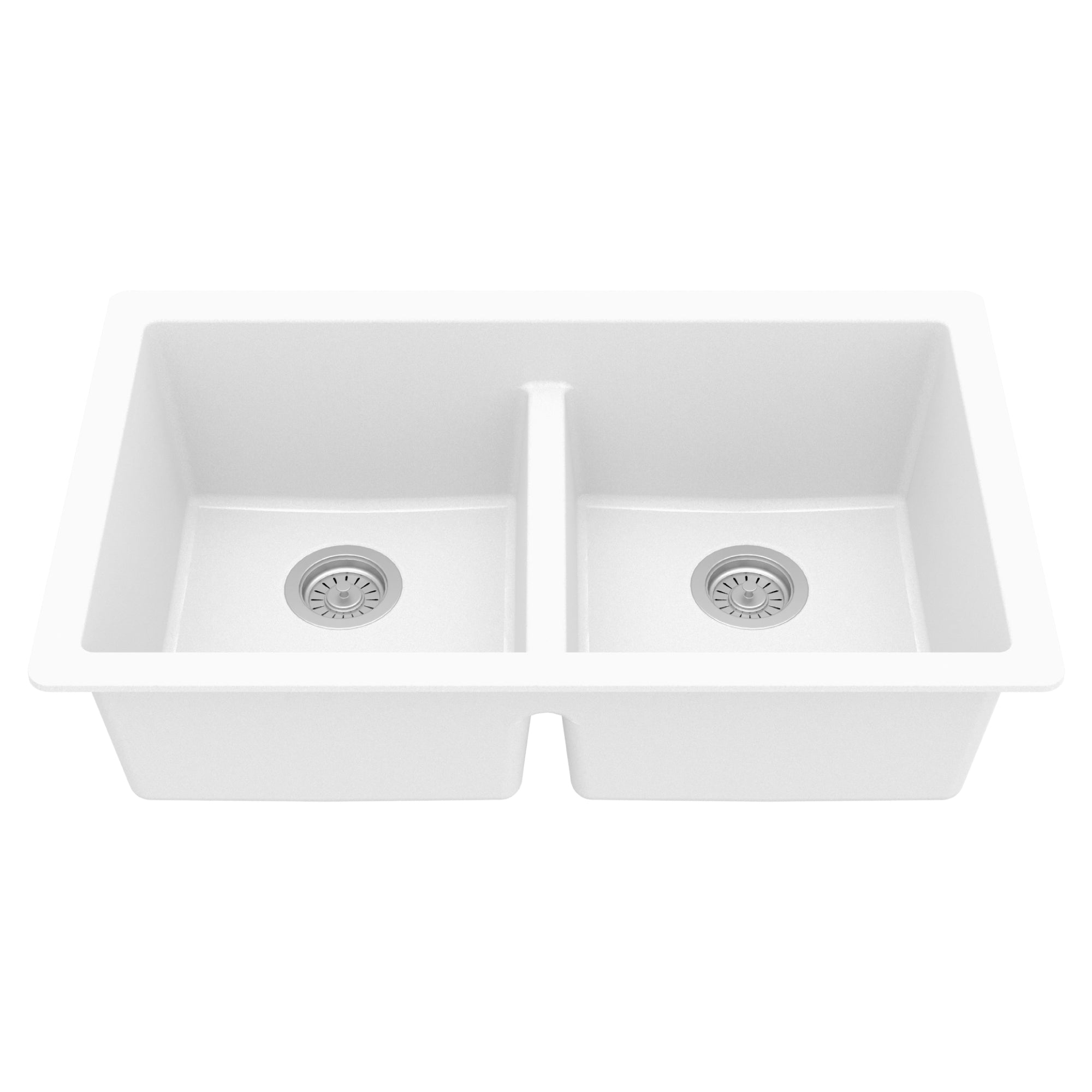 Karran 32" Undermount Quartz Composite Kitchen Sink, 50/50 Double Bowl, White, QU-810-WH
