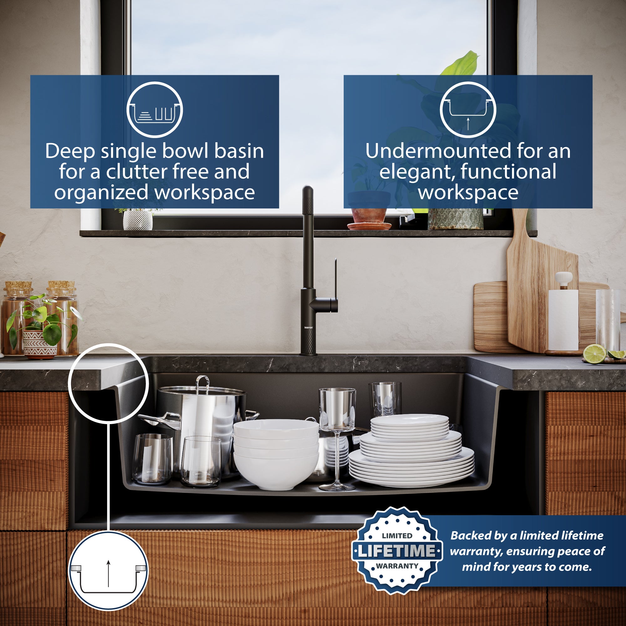 Alternate Image for Karran 32" Undermount Quartz Composite Kitchen Sink, Black, QU-812-BL