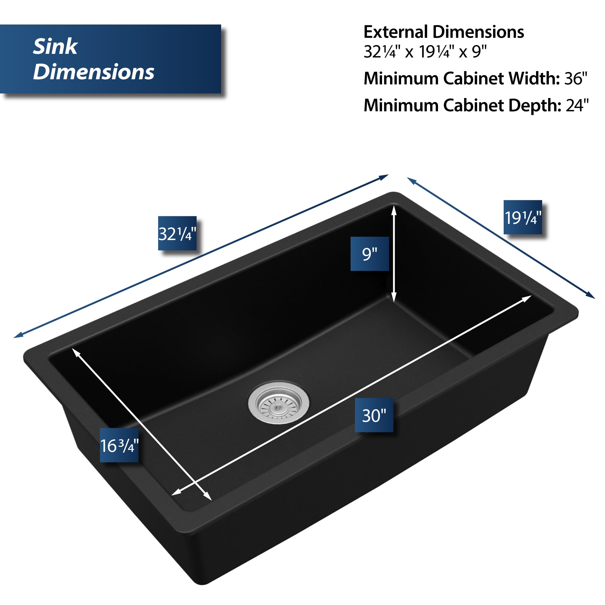 Alternate Image for Karran 32" Undermount Quartz Composite Kitchen Sink, Black, QU-812-BL