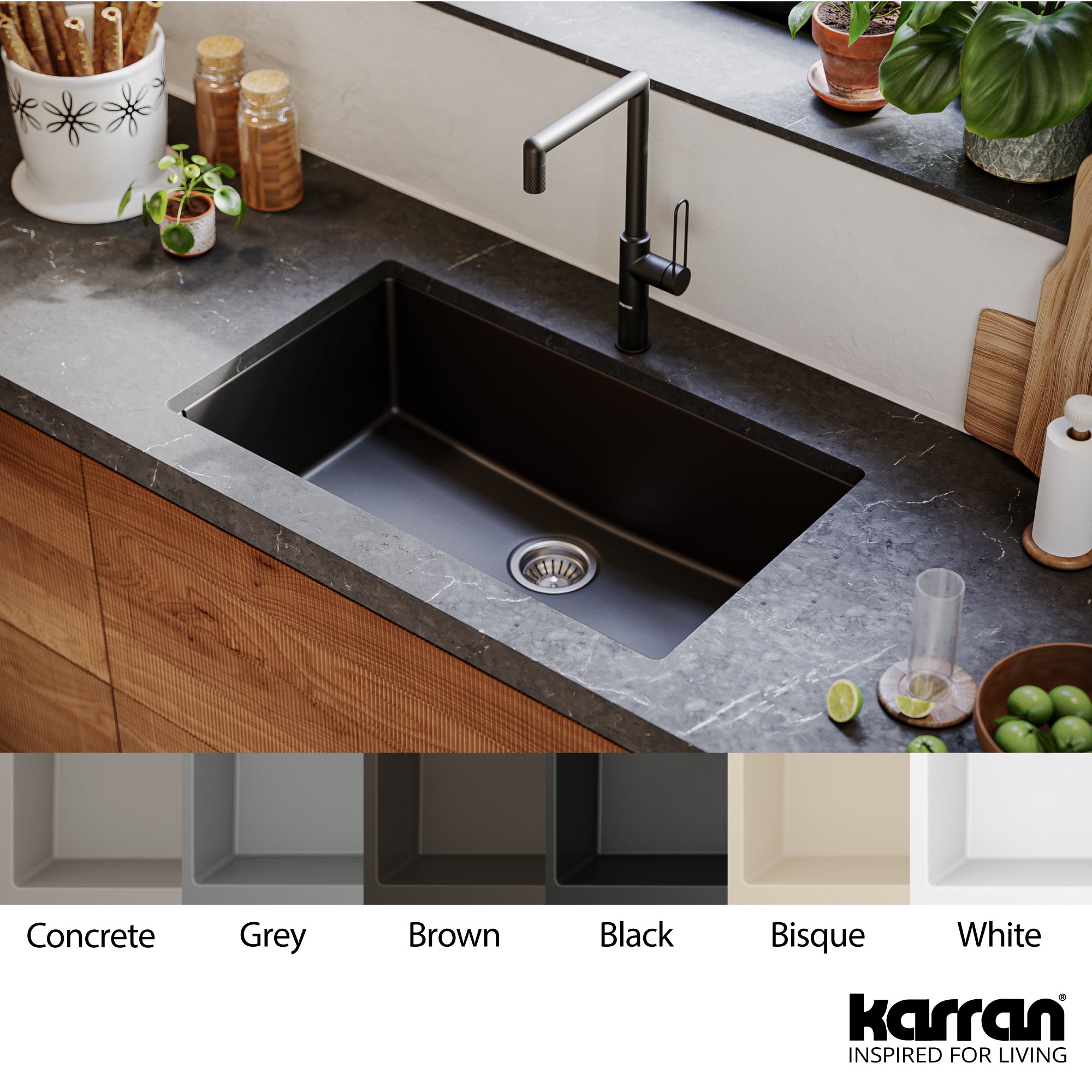 Alternate Image for Karran 32" Undermount Quartz Composite Kitchen Sink, Black, QU-812-BL