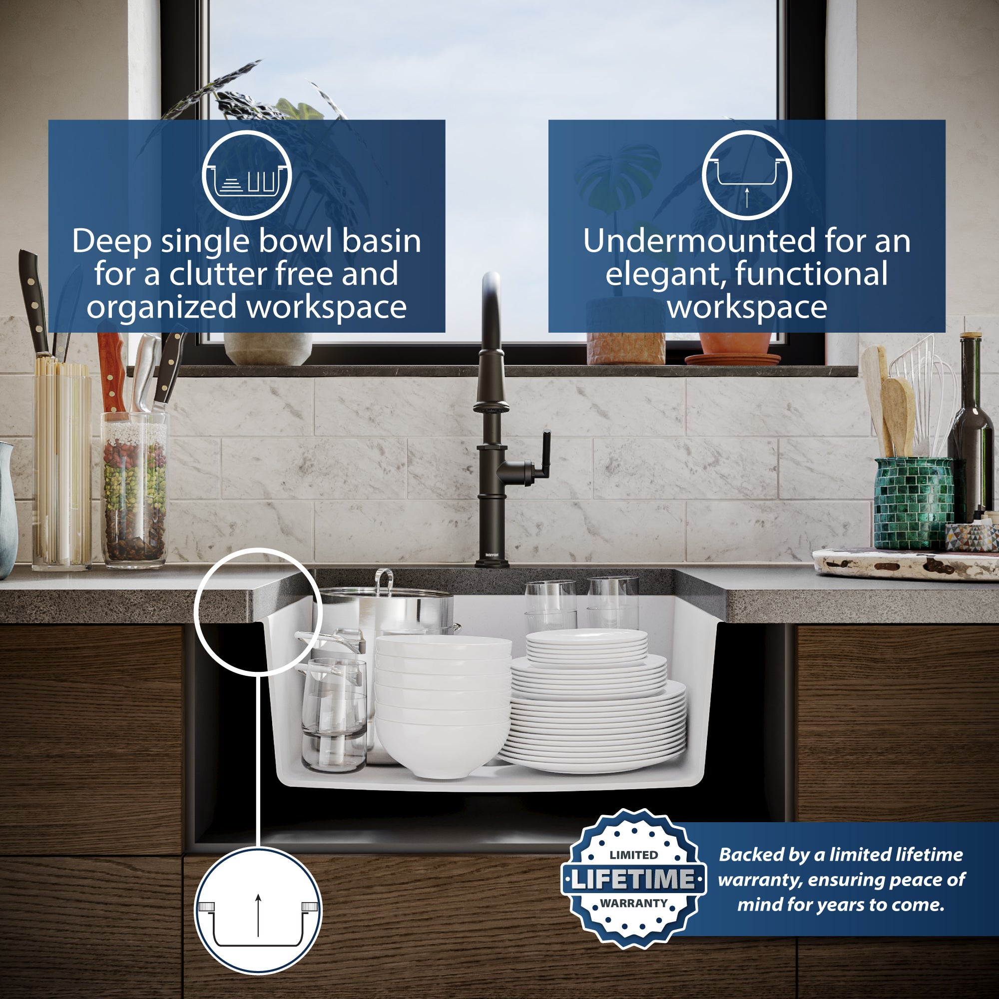 Alternate Image for Karran 24" Undermount Quartz Composite Kitchen Sink, White, QU-820-WH