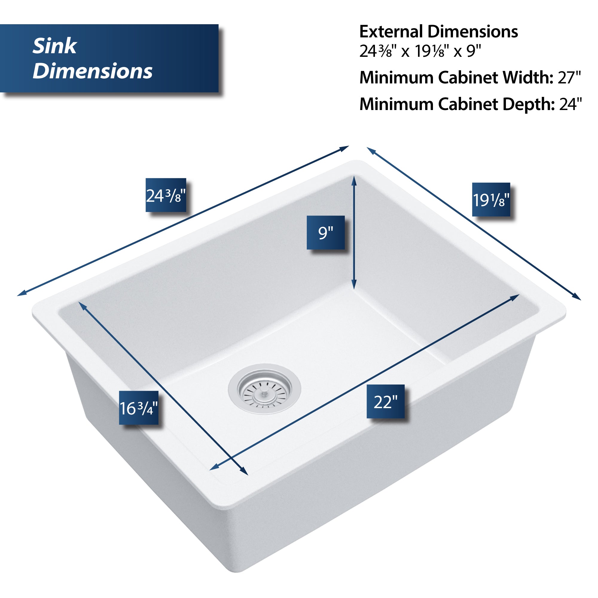 Alternate Image for Karran 24" Undermount Quartz Composite Kitchen Sink, White, QU-820-WH