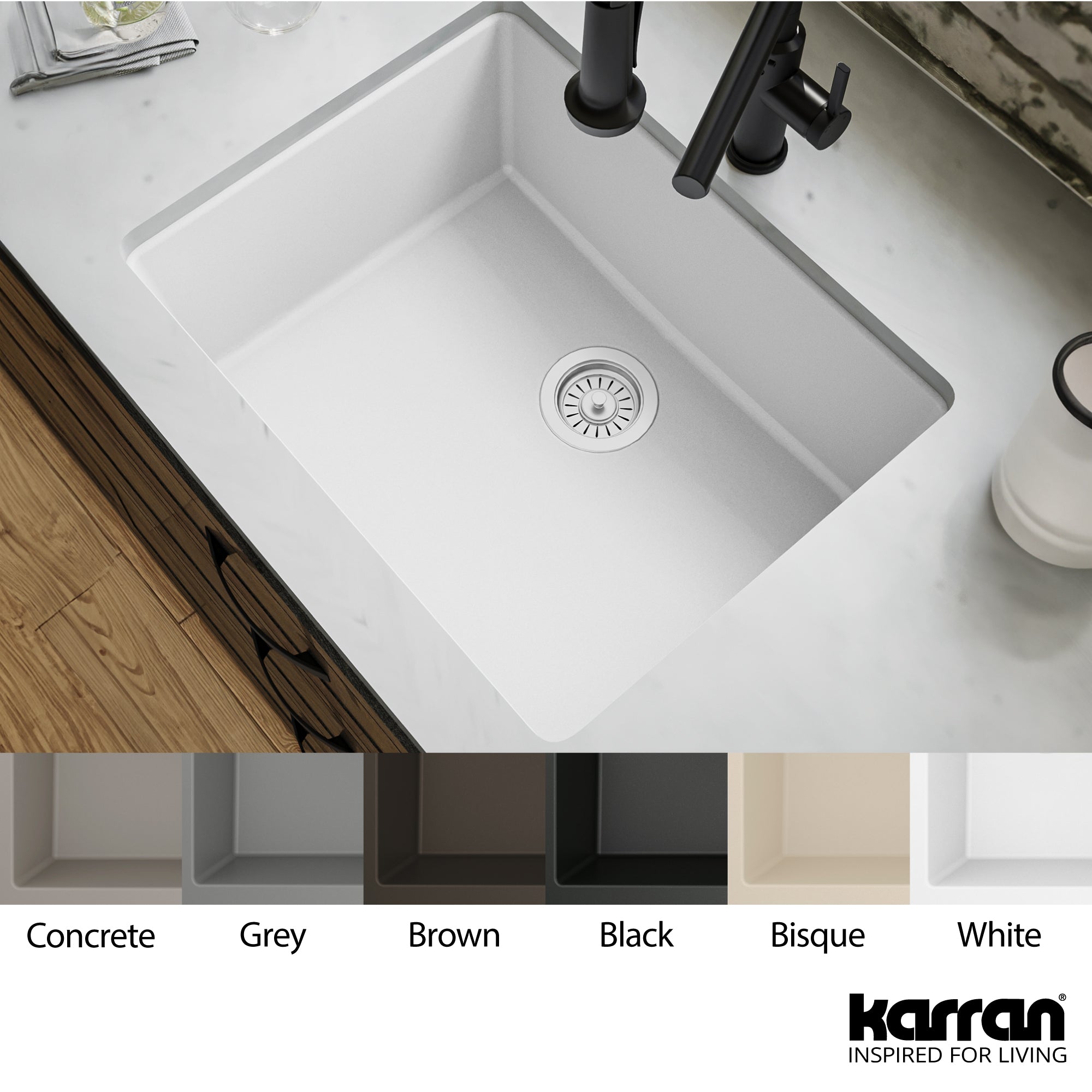 Alternate Image for Karran 24" Undermount Quartz Composite Kitchen Sink, White, QU-820-WH