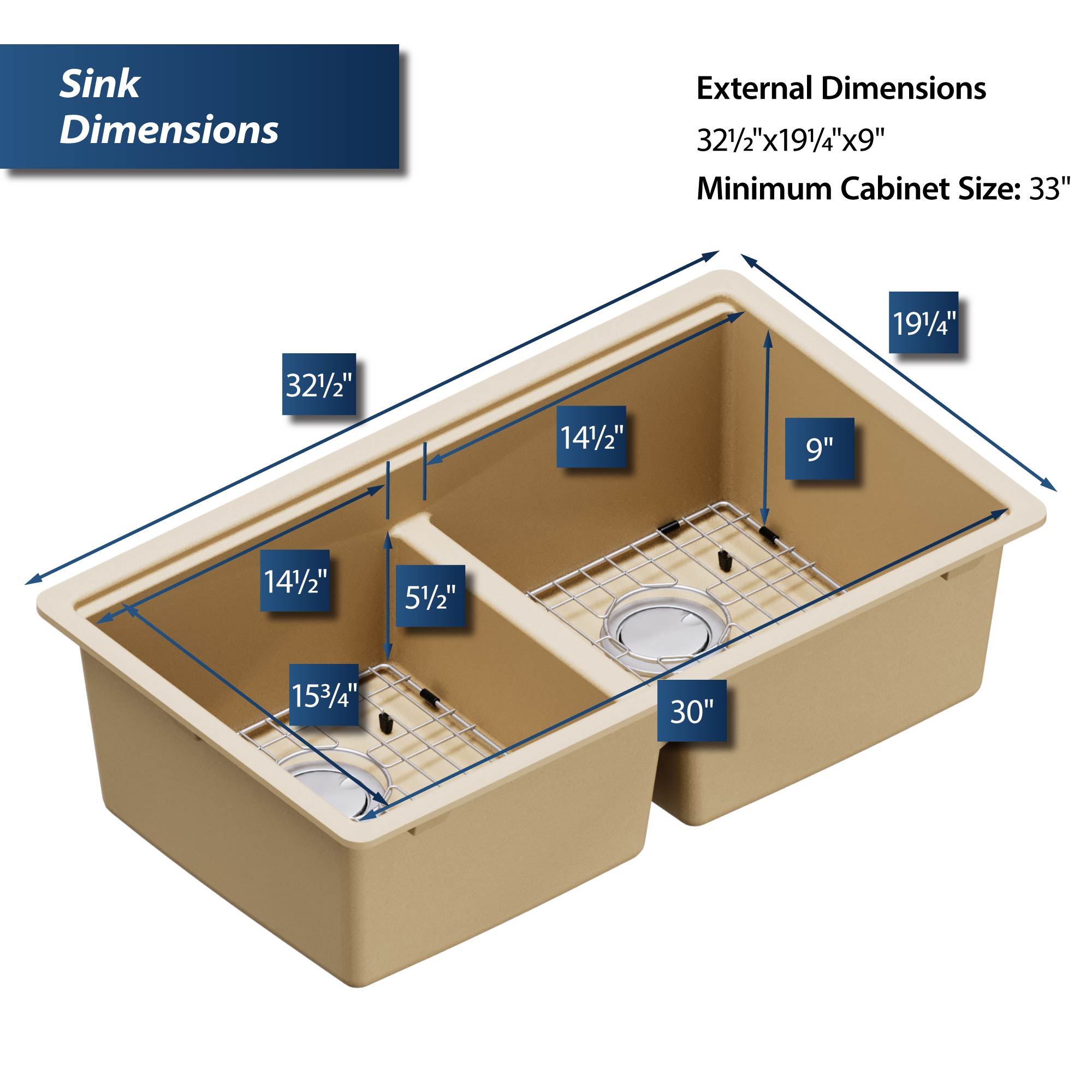 Alternate Image for Karran 33" Undermount Quartz Composite Kitchen Sink, 50/50 Double Bowl, Bisque, QUWS-880-BI