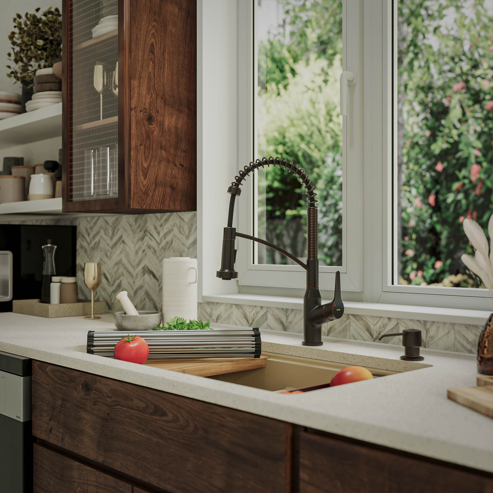Alternate Image for Karran 33" Undermount Quartz Composite Kitchen Sink, 50/50 Double Bowl, Bisque, QUWS-880-BI