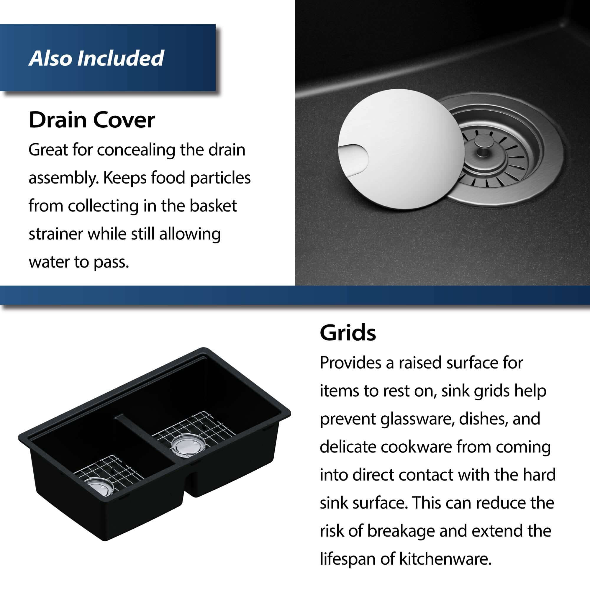 Alternate Image for Karran 33" Undermount Quartz Composite Kitchen Sink, 50/50 Double Bowl, Black, QUWS-880-BL