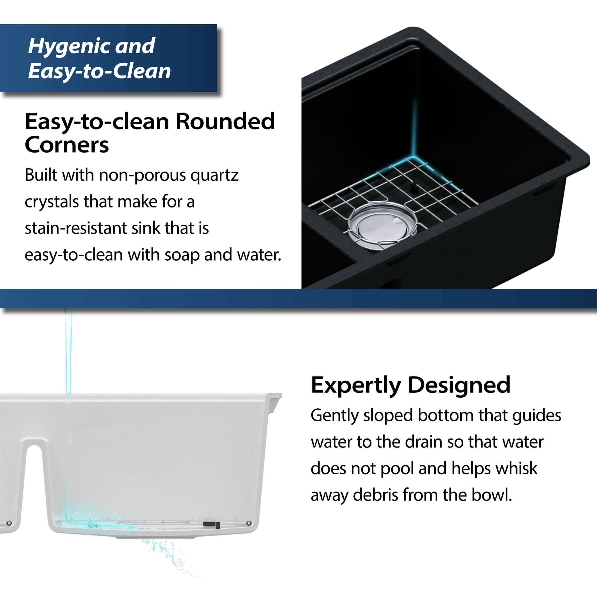 Alternate Image for Karran 33" Undermount Quartz Composite Kitchen Sink, 50/50 Double Bowl, Black, QUWS-880-BL