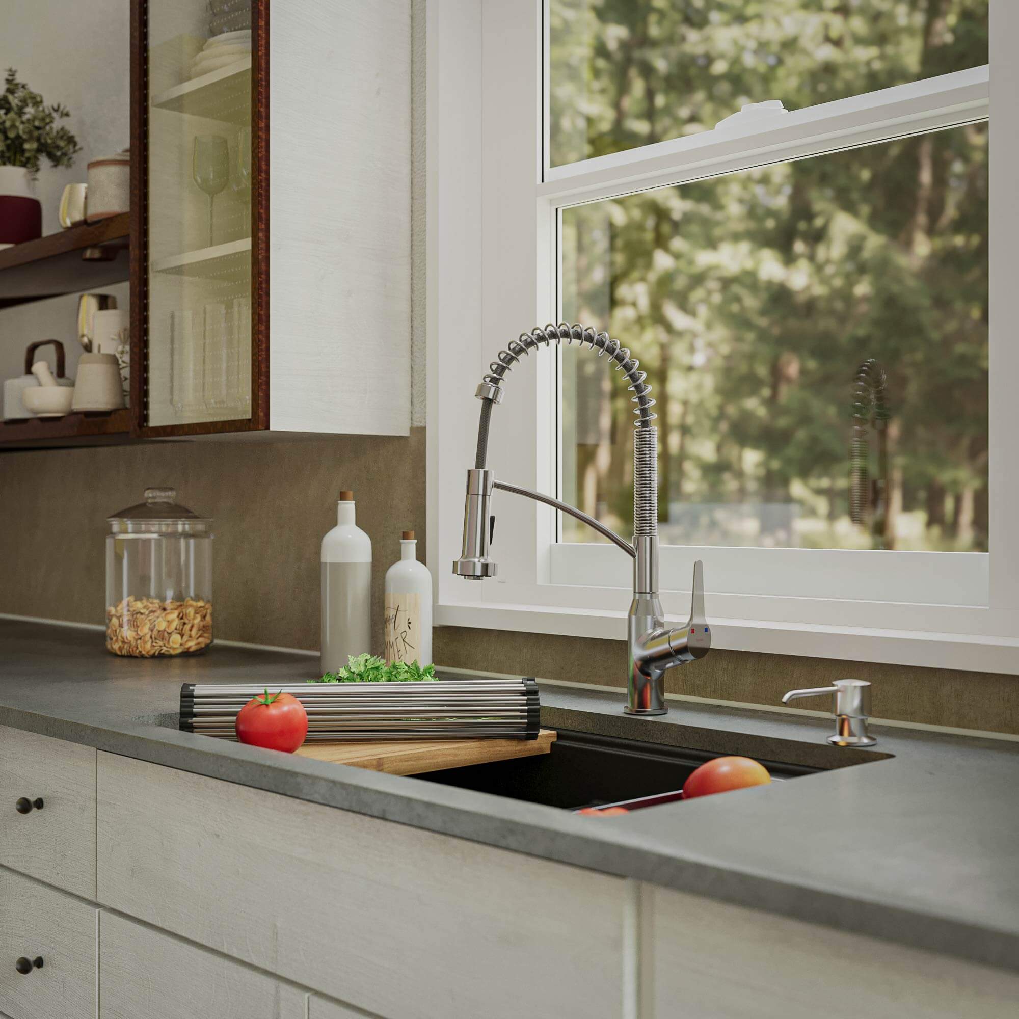 Alternate Image for Karran 33" Undermount Quartz Composite Kitchen Sink, 50/50 Double Bowl, Black, QUWS-880-BL