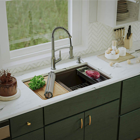 Karran 33" Undermount Quartz Composite Kitchen Sink, 50/50 Double Bowl, Brown, QUWS-880-BR