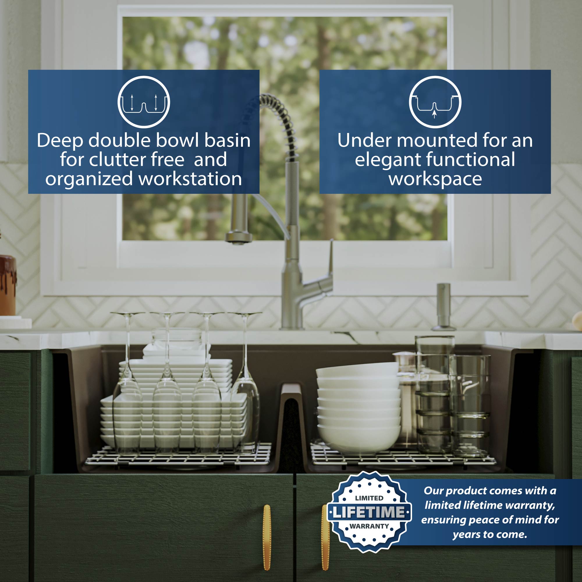 Alternate Image for Karran 33" Undermount Quartz Composite Kitchen Sink, 50/50 Double Bowl, Brown, QUWS-880-BR