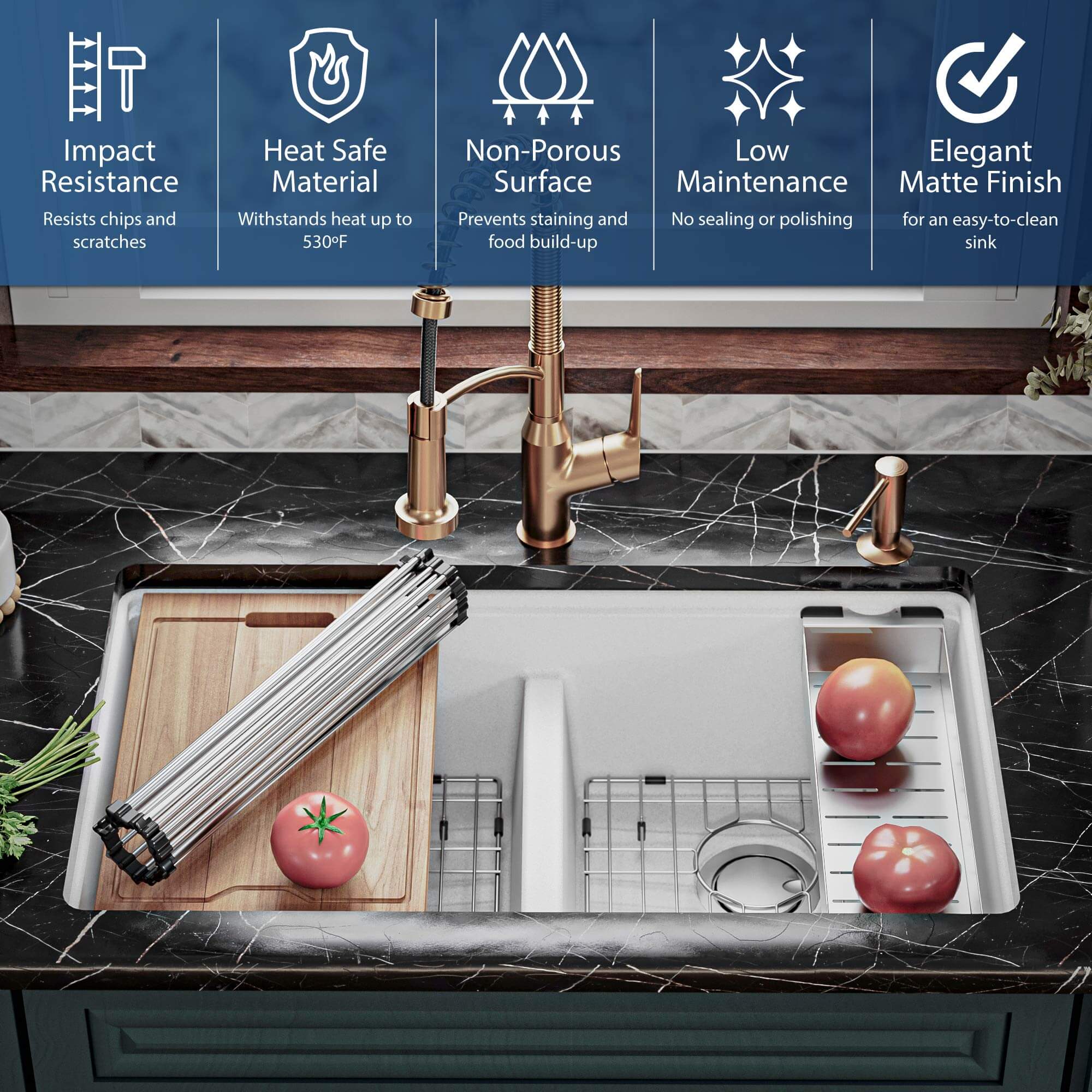 Alternate Image for Karran 33" Undermount Quartz Composite Kitchen Sink, 50/50 Double Bowl, White, QUWS-880-WH