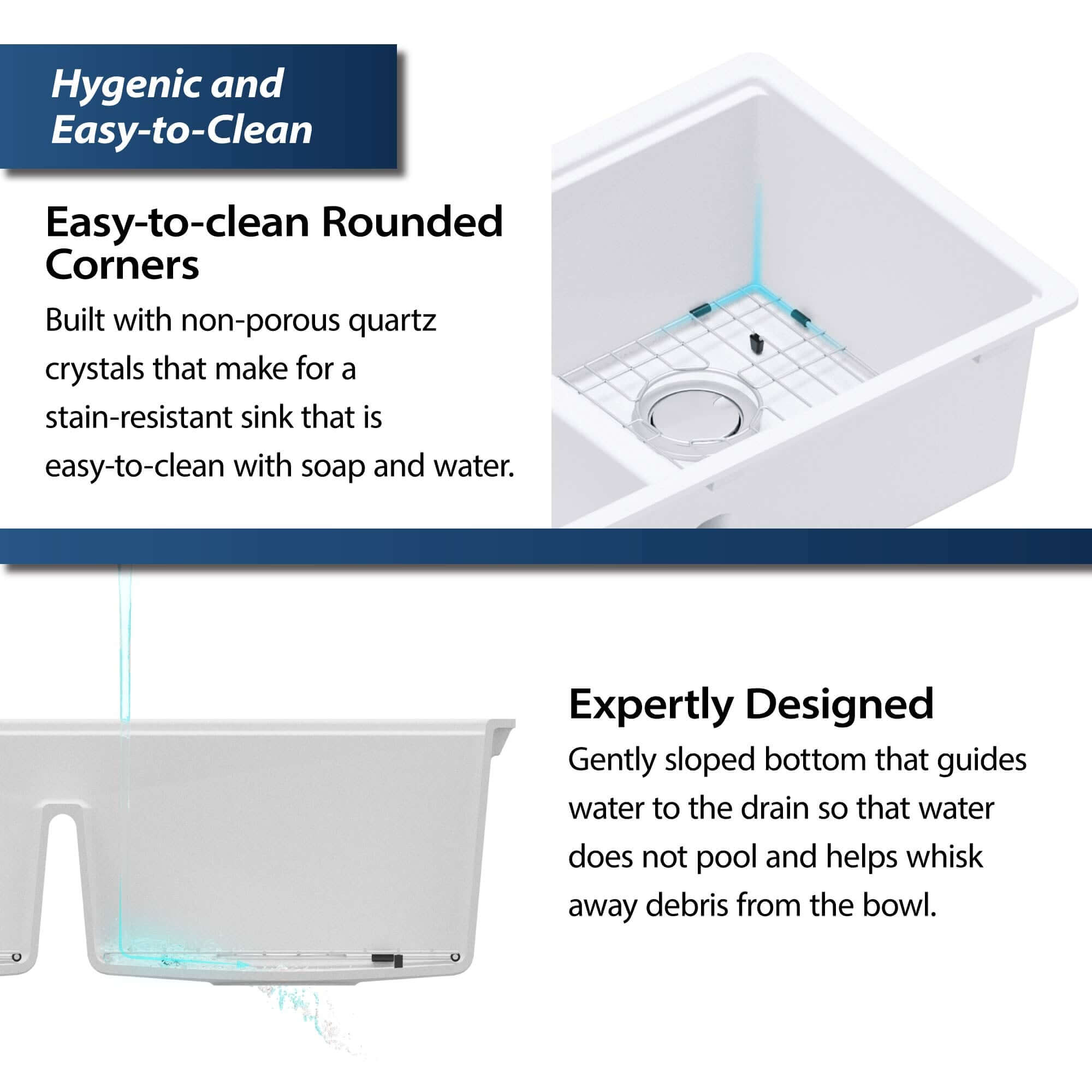 Alternate Image for Karran 33" Undermount Quartz Composite Kitchen Sink, 50/50 Double Bowl, White, QUWS-880-WH