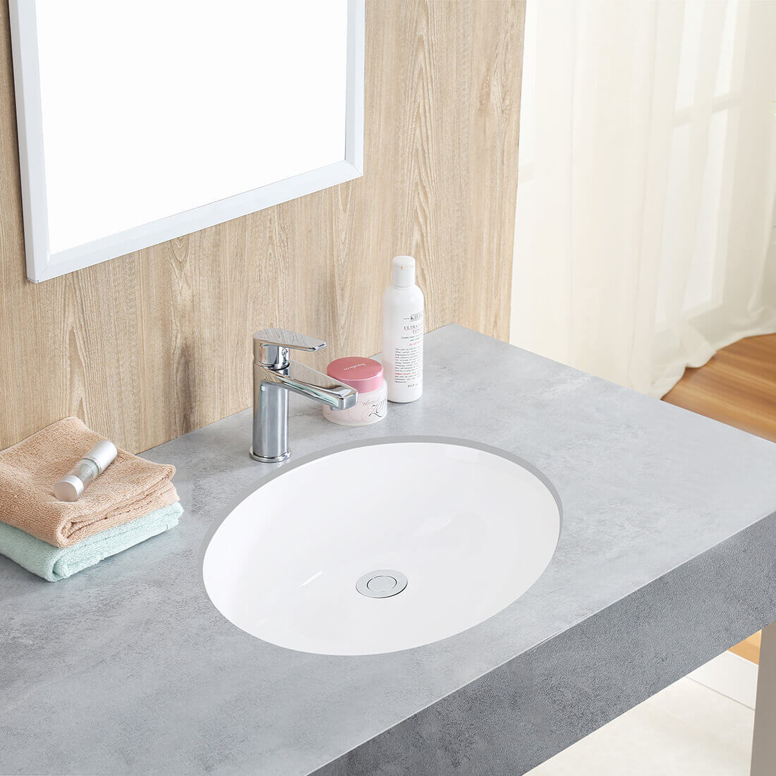 Ruvati Krona 22" Oval Undermount Porcelain Bathroom Sink, White, RVB0621