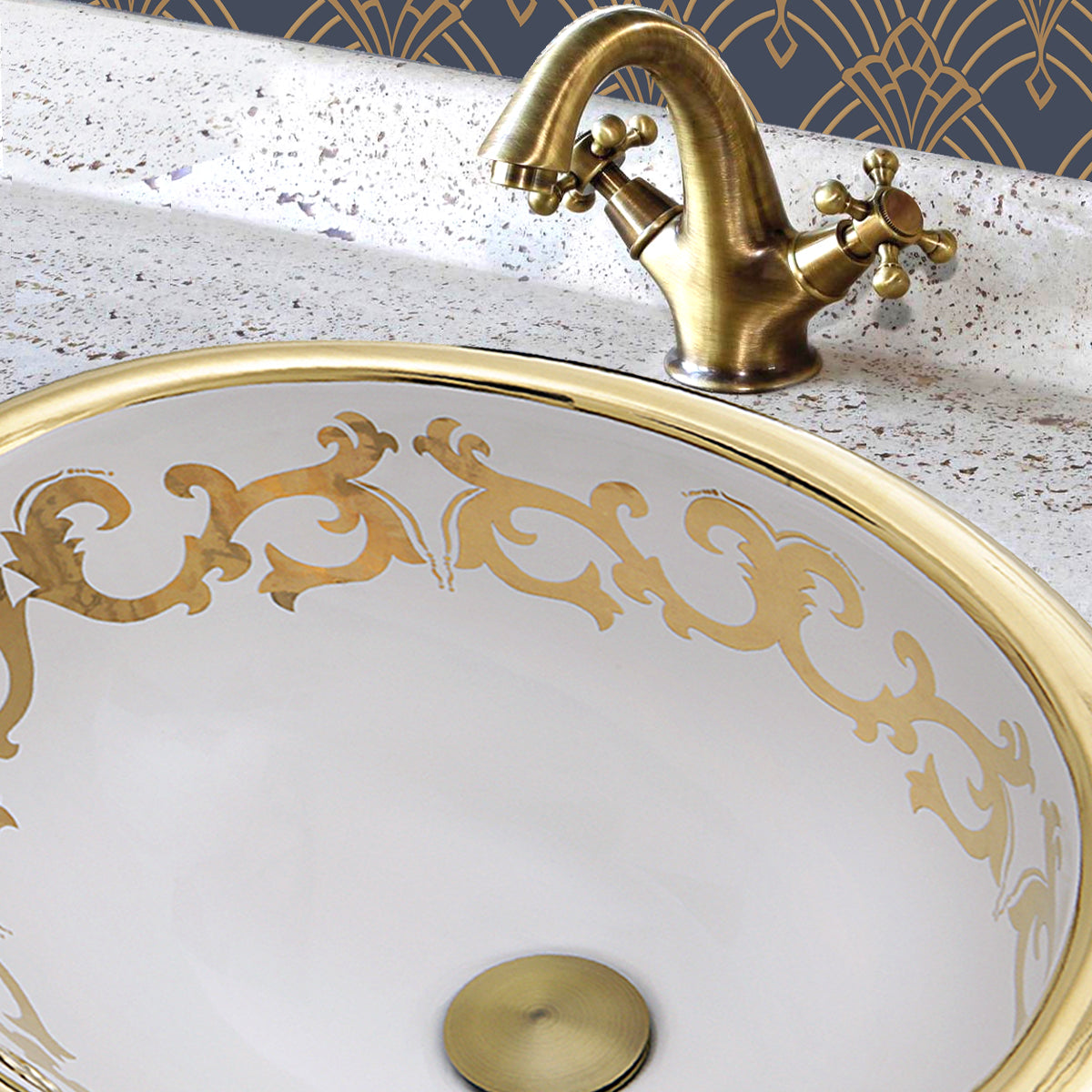 Alternate Image for Nantucket Sinks Regatta 20" Fireclay Bathroom Sink, White/Gold, RC73240GS