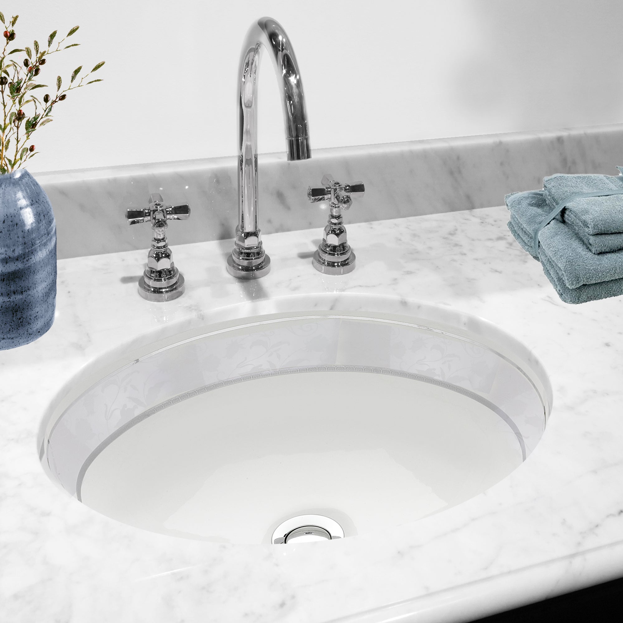 Nantucket Sinks Regatta 19" Fireclay Bathroom Sink, White/Platinum, RC78340SL