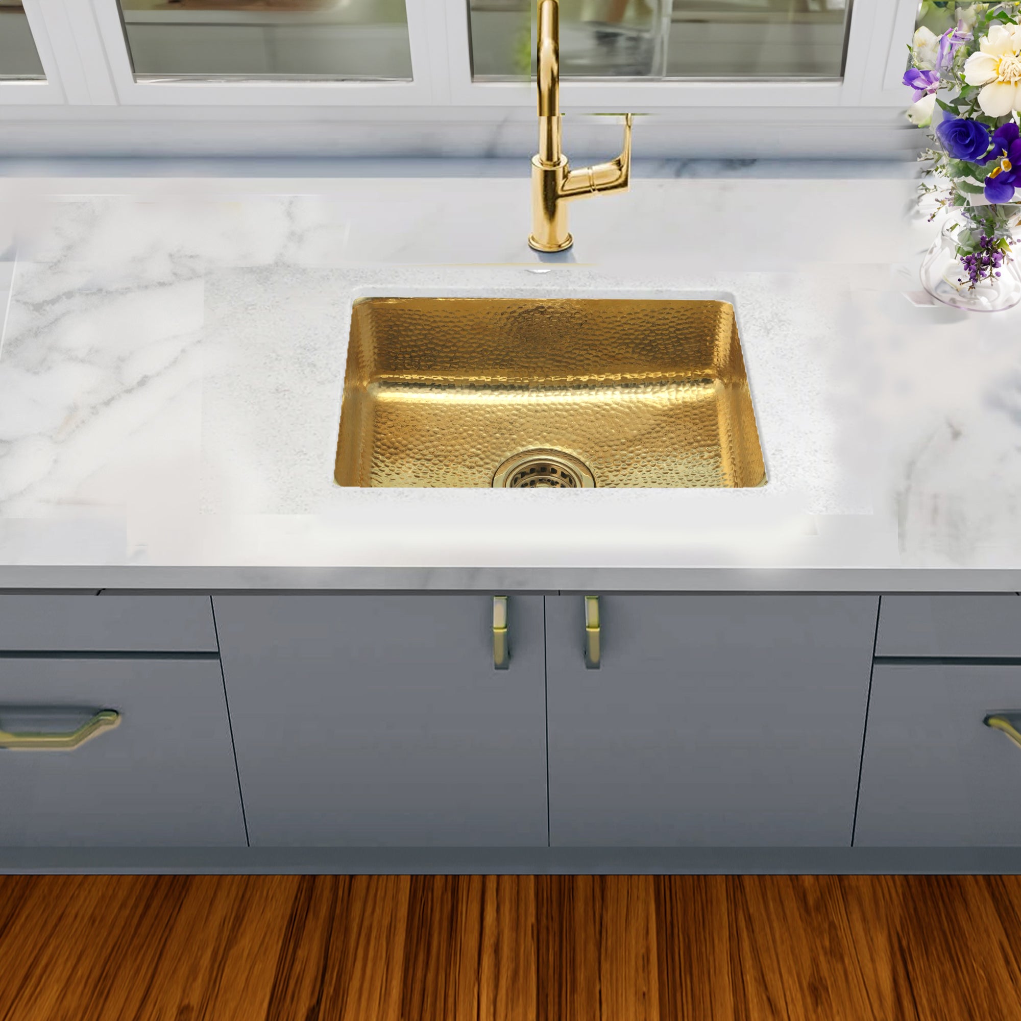 Alternate Image for Nantucket Sinks Brightwork 20" Rectangular Brass Bar/Kitchen Sink with Accessories, REB2014