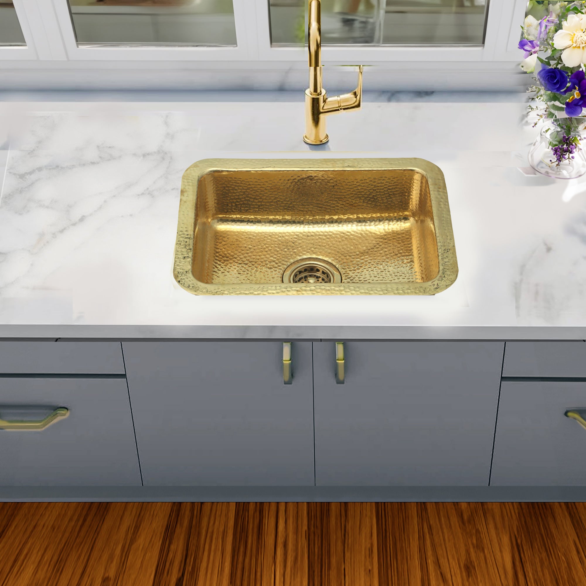 Alternate Image for Nantucket Sinks Brightwork 20" Rectangular Brass Bar/Kitchen Sink with Accessories, REB2014