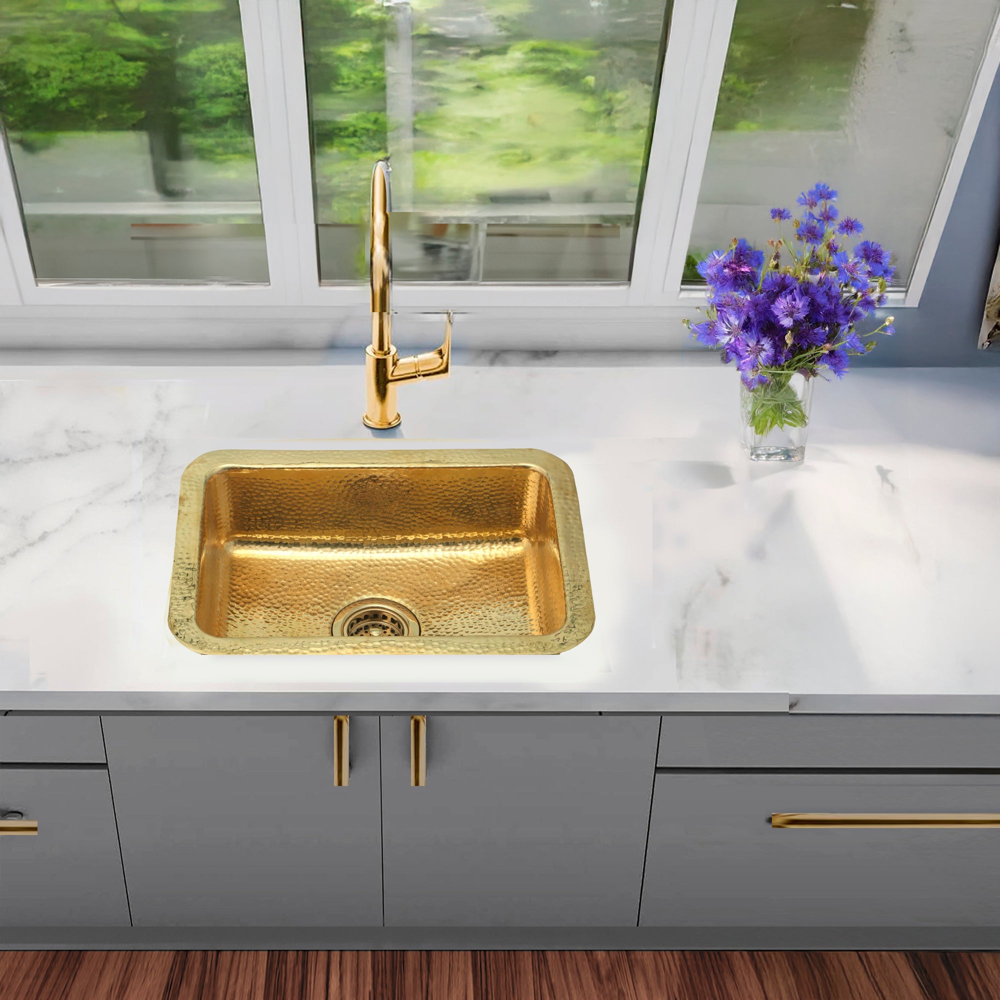 Alternate Image for Nantucket Sinks Brightwork 20" Rectangular Brass Bar/Kitchen Sink with Accessories, REB2014