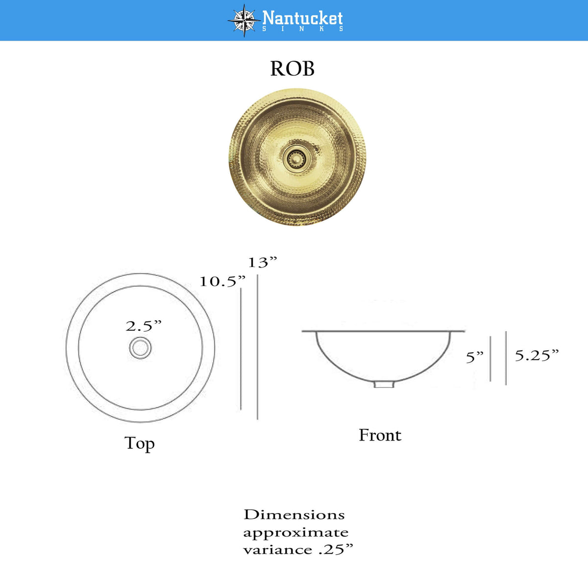 Nantucket Sinks Brightwork Home 13" Brass Bar Sink, Polished, ROB